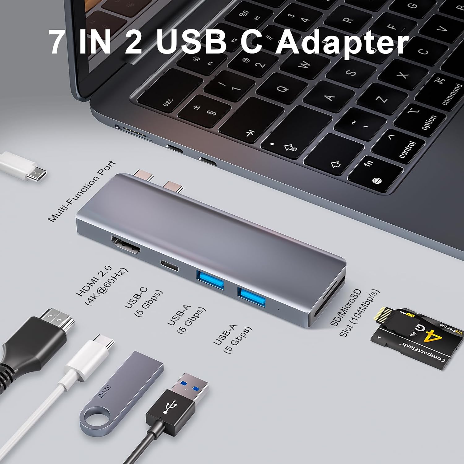 Detalle de ZanBix USB C Hub 7 in 2 per MacBook