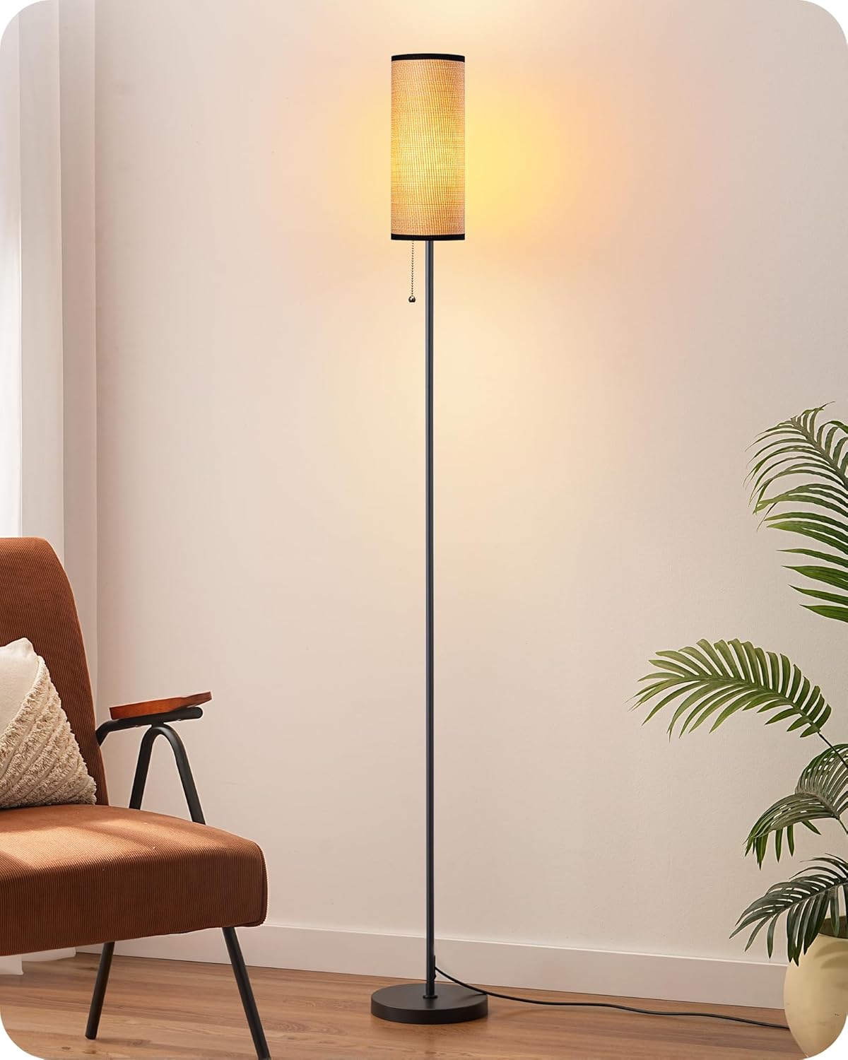Detalle de EDISHINE Stehlampe Wohnzimmer – Moderne Stehleuchte mit Schwarz Glasfaser-Schirm & Marmorsockel, E27, 6W LED, 2700K