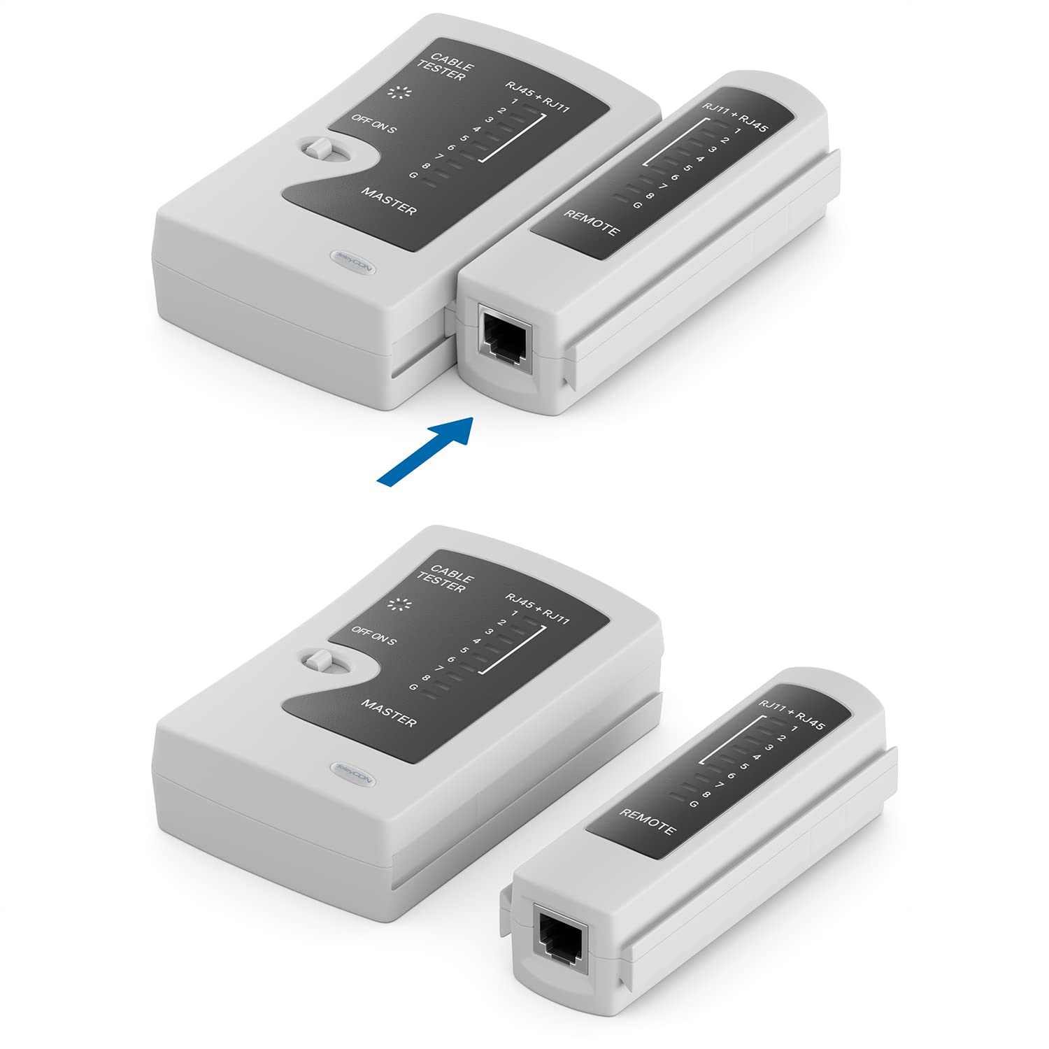 Detalle de deleyCON Netzwerk Kabeltester MK4226 – RJ11/RJ12/RJ45, CAT6/7/8, Grau