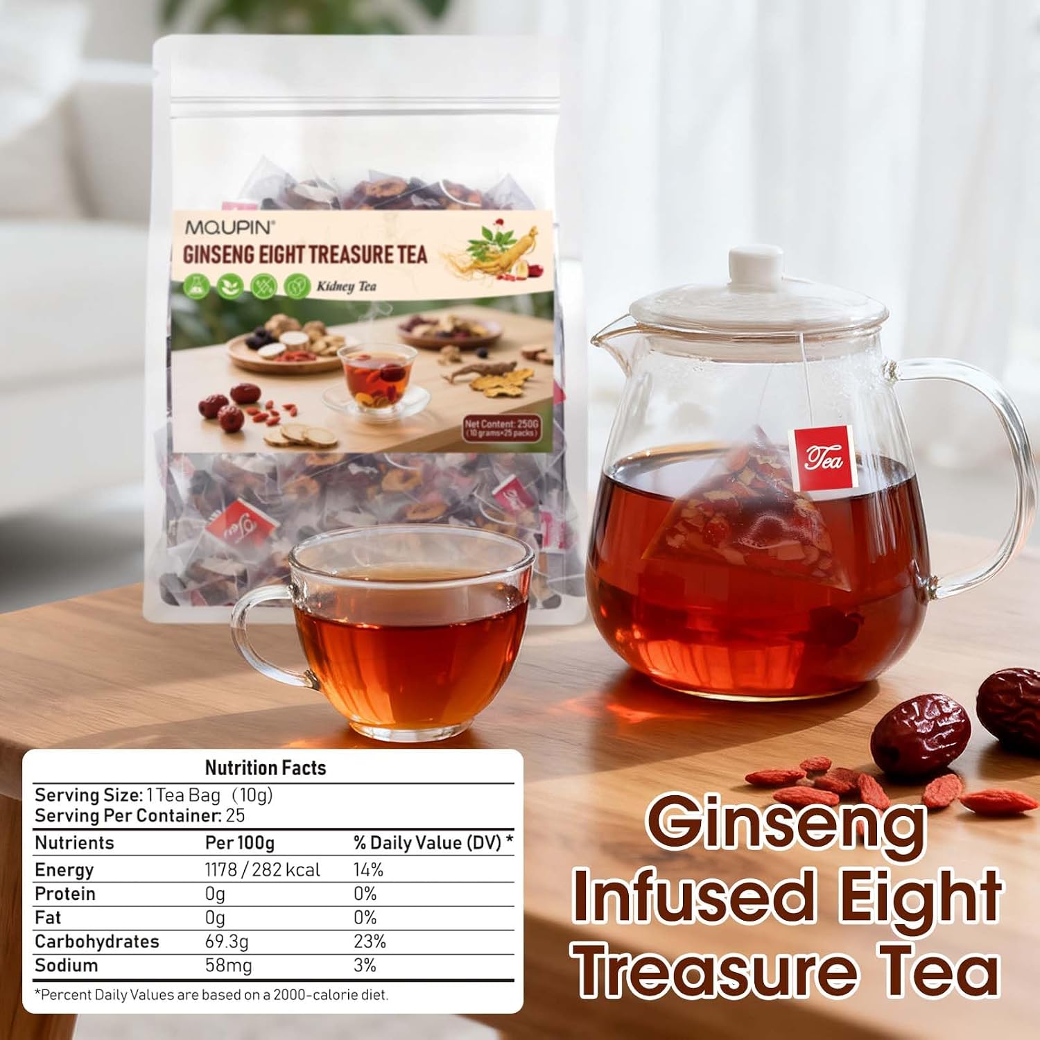 Thumbnail 1 de 25 Beutel Ginseng Acht Schätze Tee – Premium Kräutertee koffeinfrei, traditionell mit Ginseng, Maca & roten Datteln