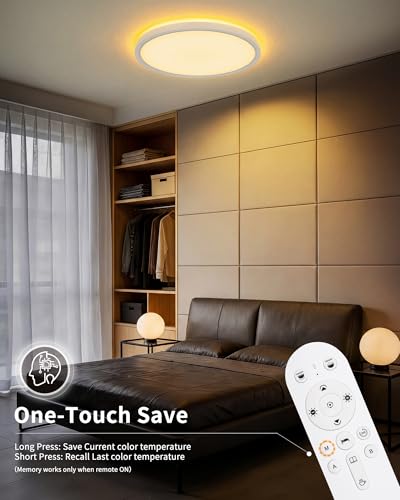 Detalle de LuminexDesigns Plafón LED Regulable 24W con Mando – Lámpara de Techo Ø30cm, Luz Nocturna 2000K y Temporizador