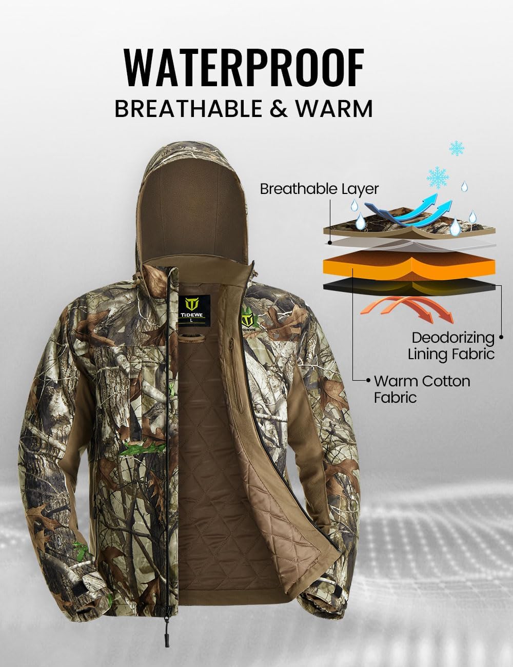 Detalle de TIDEWE Next Camo G2 Men's Hunting Suit with Face Mask, Insulation and Bibs