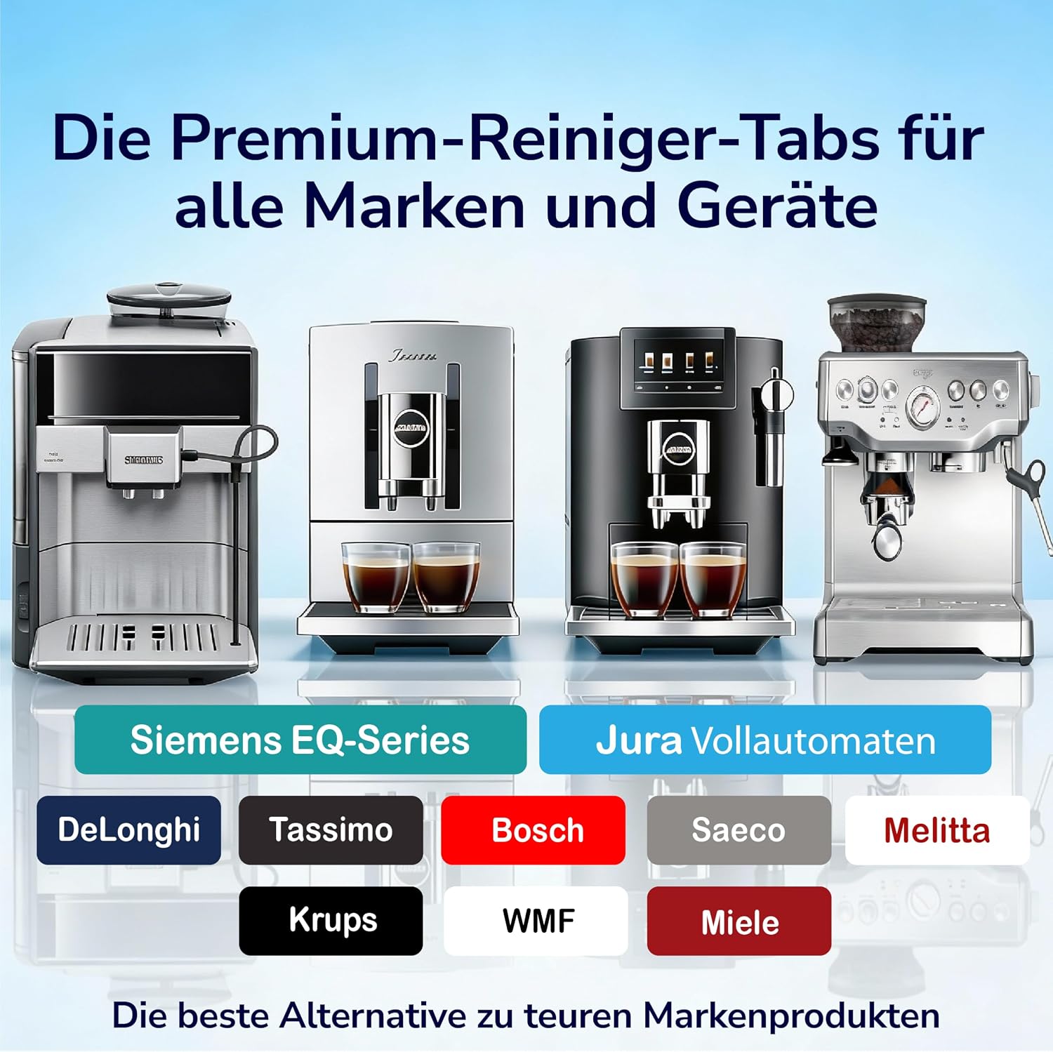 Detalle de 40× Reinigungstabletten für Kaffeevollautomaten – Clean & Protect, kompatibel für Siemens EQ-Series und Krups, einzeln verpackt