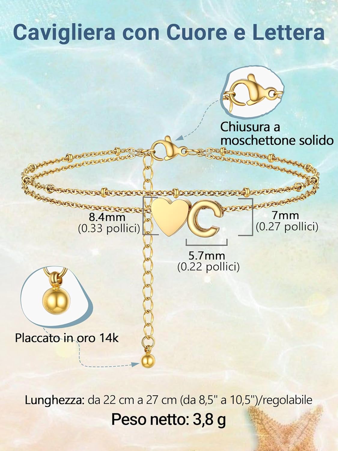 Thumbnail 2 de PROSTEEL A-Z Cavigliera a Doppio Strato: Cuore, Iniziali e Design a Doppio Livello
