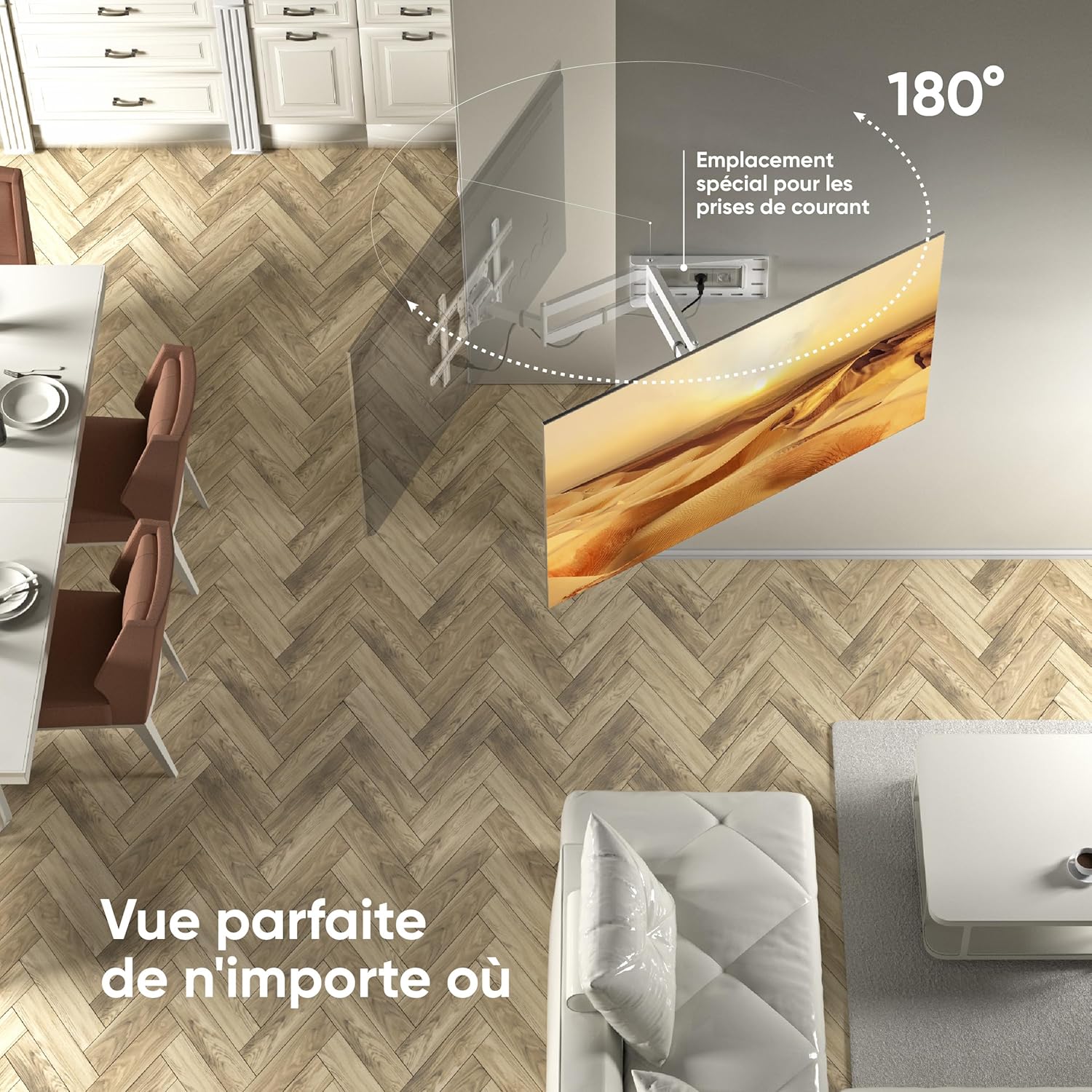 Thumbnail 4 de Support mural TV ONKRON M7L-W orientable et inclinable (40 à 75 pouces) VESA 100x100-600x400