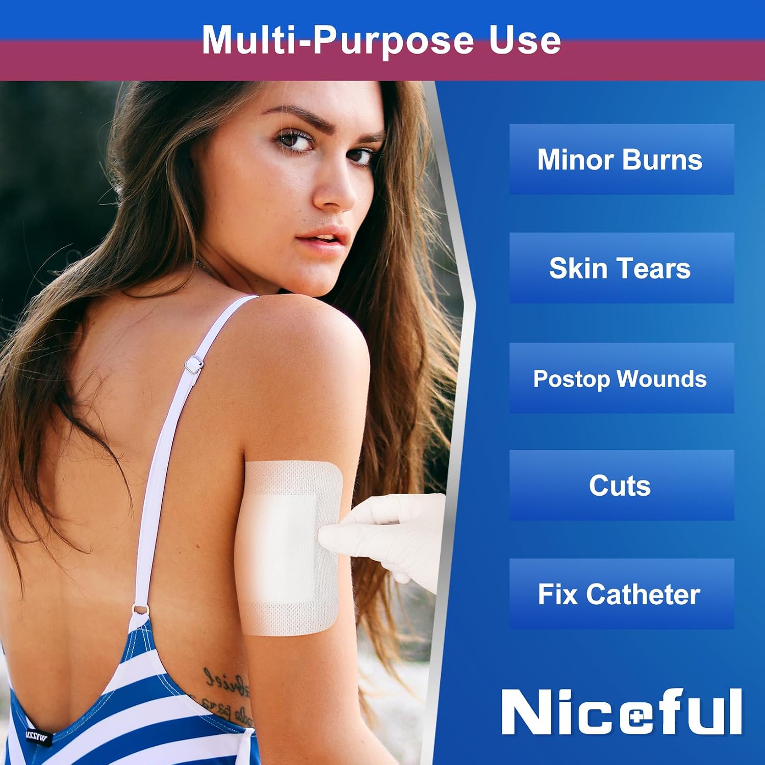 Detalle de Niceful 50 Count 4" x 4" Adhesive Gauze Island Dressing — Water-Resistant Sterile Pads for First Aid