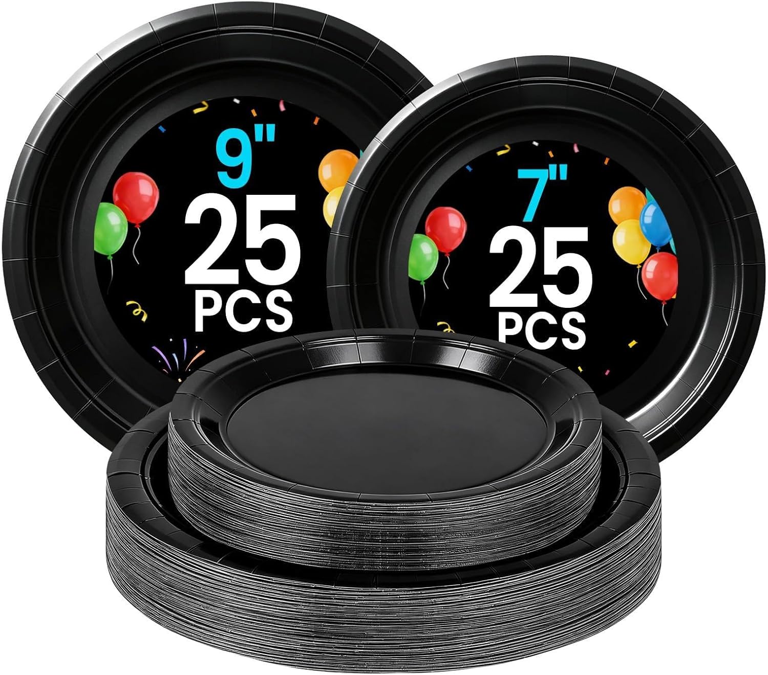 Detalle de LANLISA 50 Black Paper Plates Disposable — 7" dessert plates + 9" dinner plates for parties