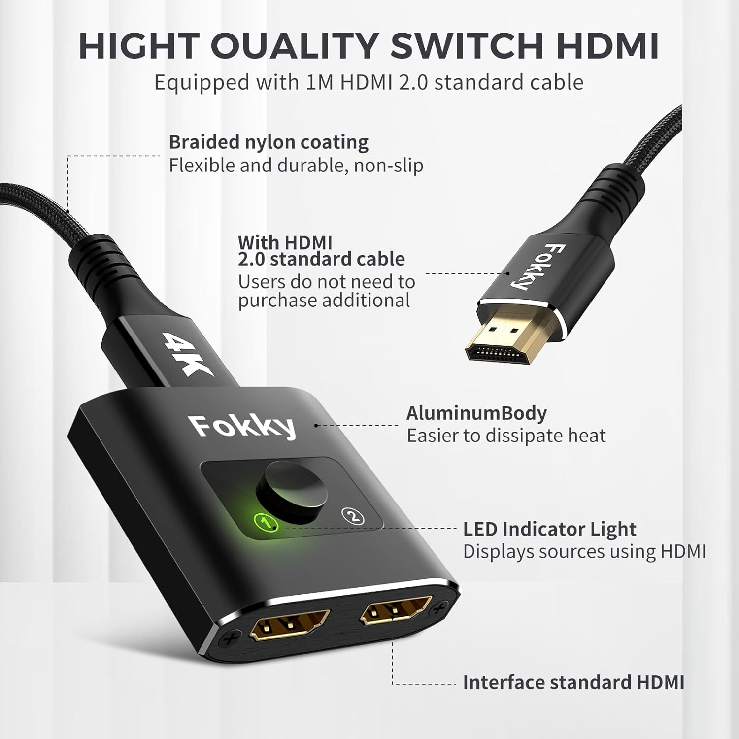 Thumbnail 1 de Fokky 4K@60Hz bidirectional HDMI switch, 1 in 2 out or 2 in 1 out (HDMI 2.0, aluminium body)