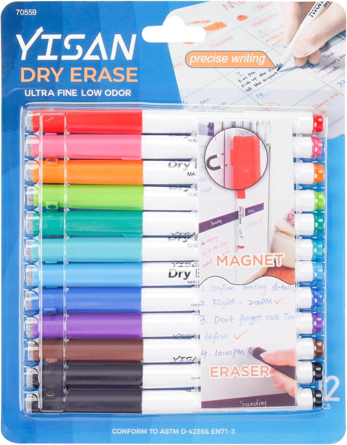 Detalle 2 de YISAN whiteboard pens 12 pack 0.7mm
