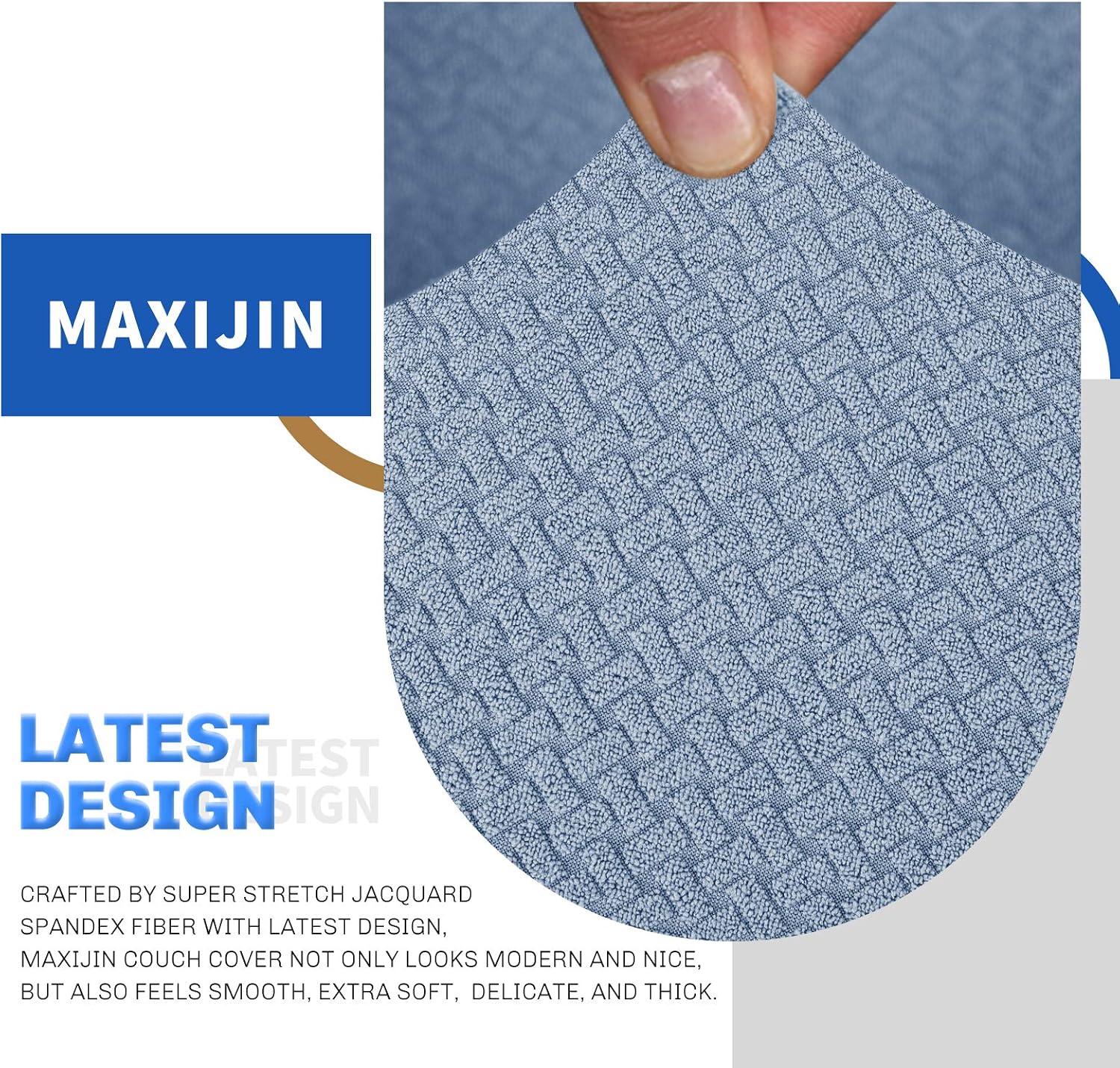 Detalle de MAXIJIN Creative Jacquard Chair Covers for Living Room – 1 Seater, Light Blue