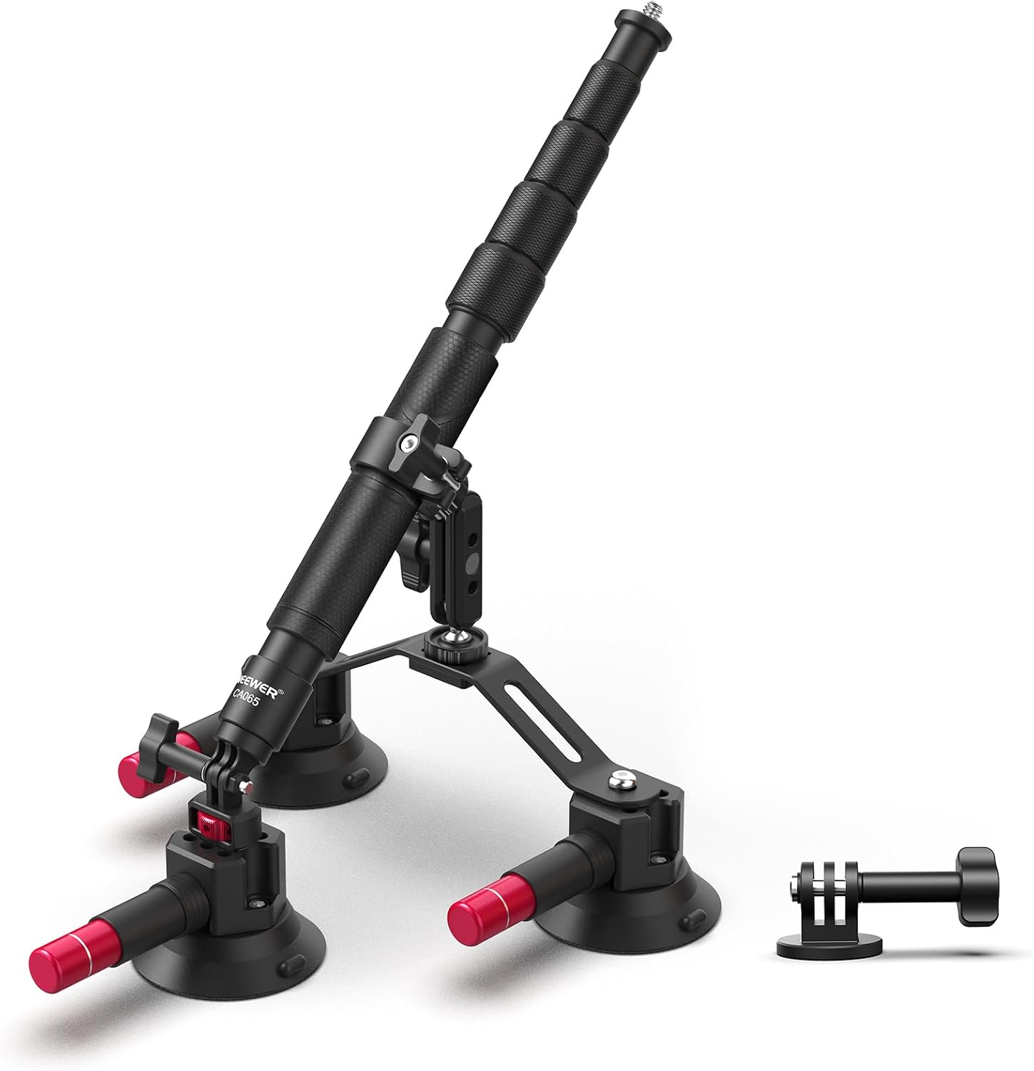 Detalle de NEEWER Dreifach Saugnapf Autohalterung CA065 für Insta360 X5/X4 & GoPro – mit 2-in-1 Teleskopstange