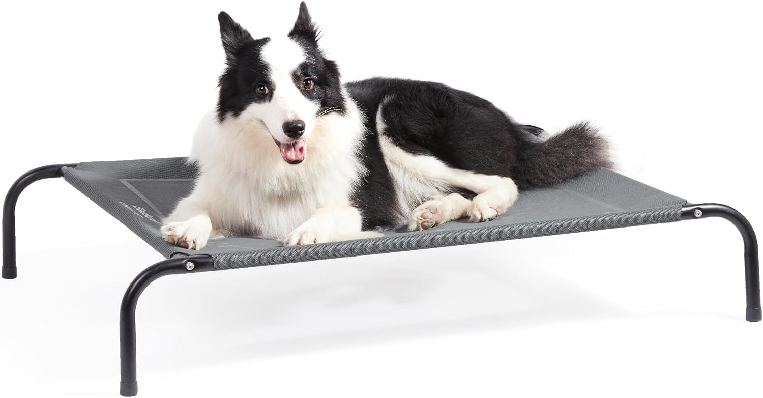 Detalle de Bedsure Hundeliege Outdoor – erhöhtes Hundebett für mittelgroße Hunde, 105 × 80 cm, 20 cm Höhe, grau