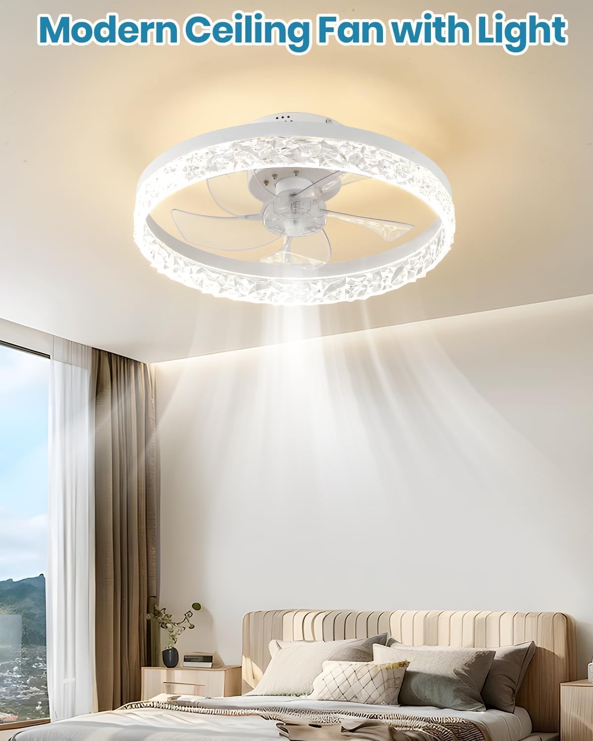 Thumbnail 6 de Modern ceiling fan with light, 30" low profile flush mount fandelier with remote & app control