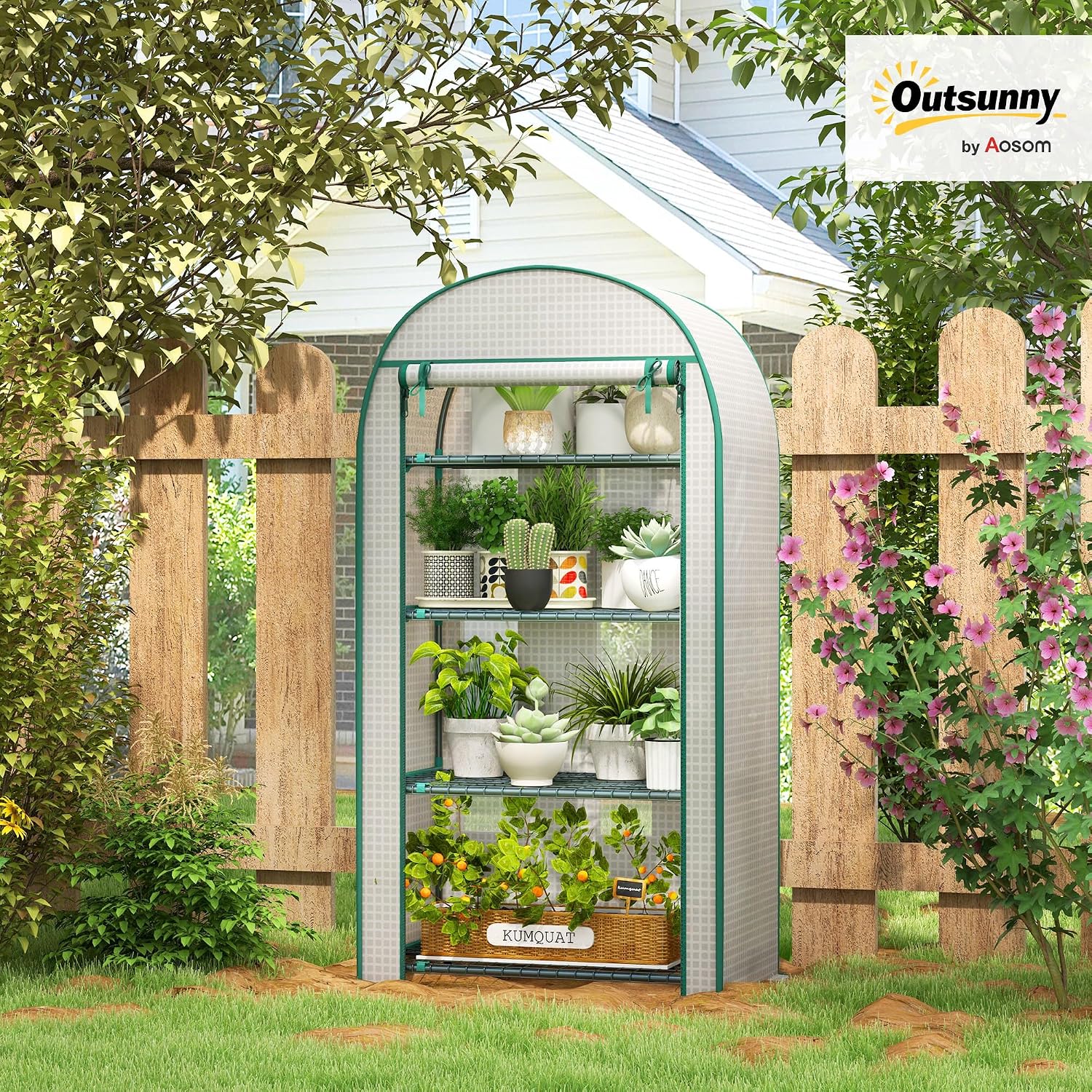 Detalle 2 de Outsunny 845-607V01WT tuinkas met 4 niveaus, PE-hoes en stalen frame
