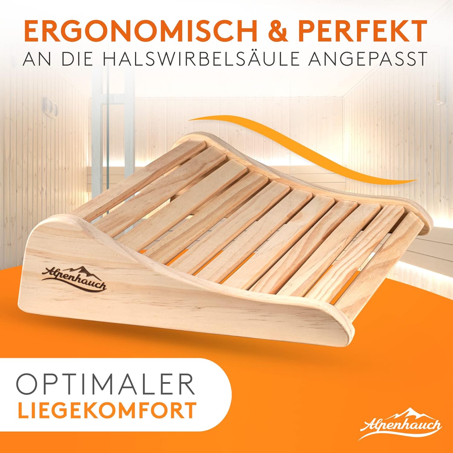 Detalle de ALPENHAUCH Poggiatesta sauna in legno – Ergonomico, 100% legno naturale, per cabine a infrarossi
