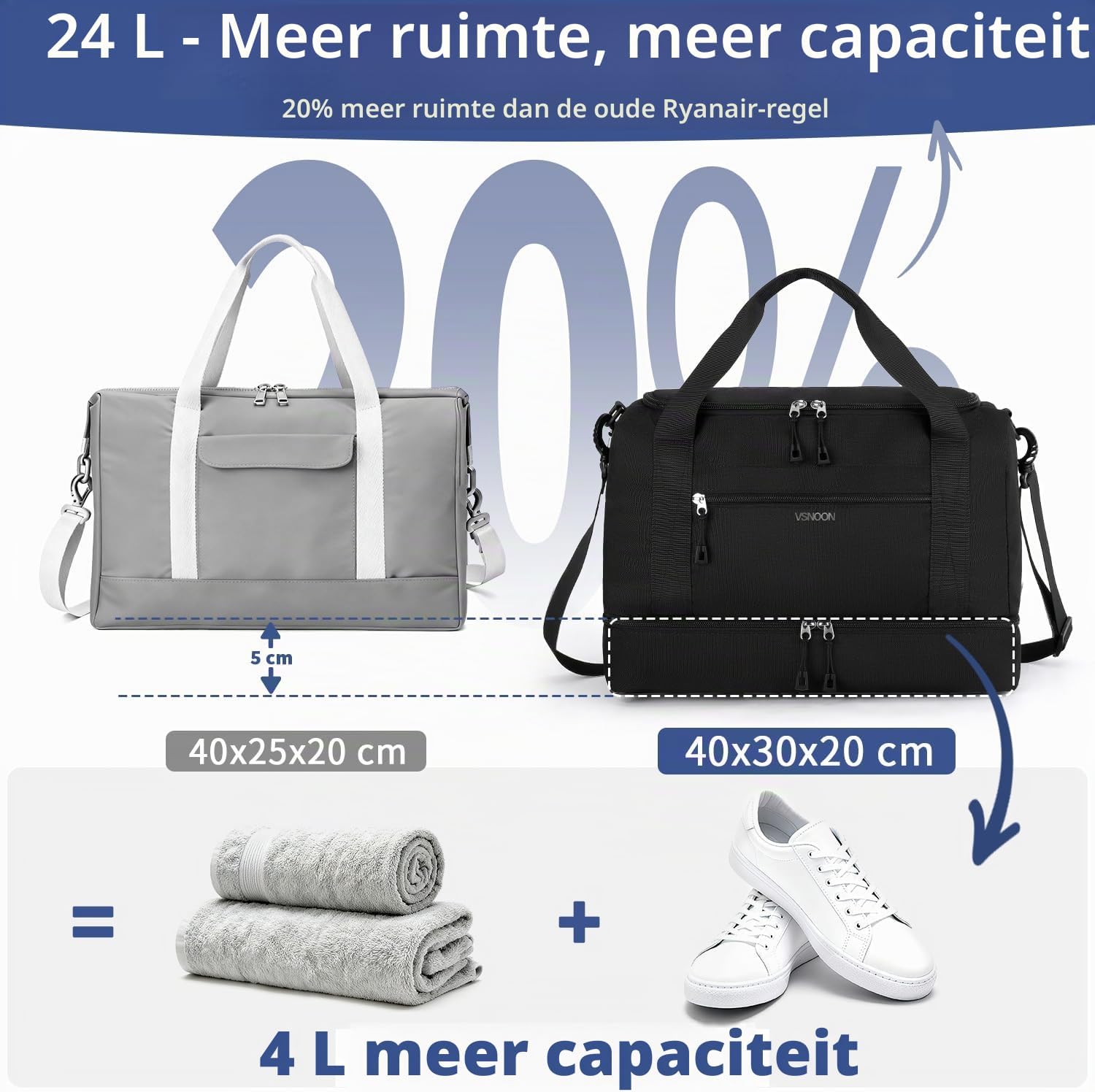 Thumbnail 2 de VSNOON handbagagetas 40 x 30 x 20 cm, 24 liter, diepzwart