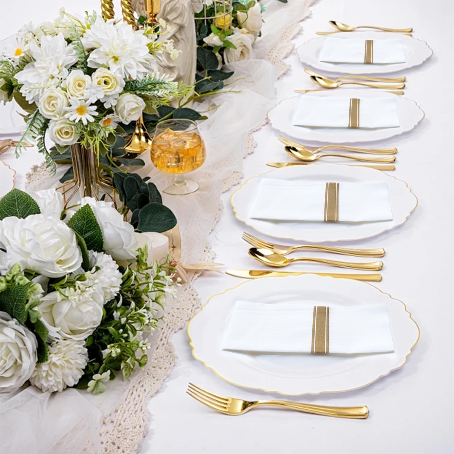 Detalle de Lot de 50 serviettes jetables 30 x 40 cm JINYUDOME – finition dorée, douces et absorbantes