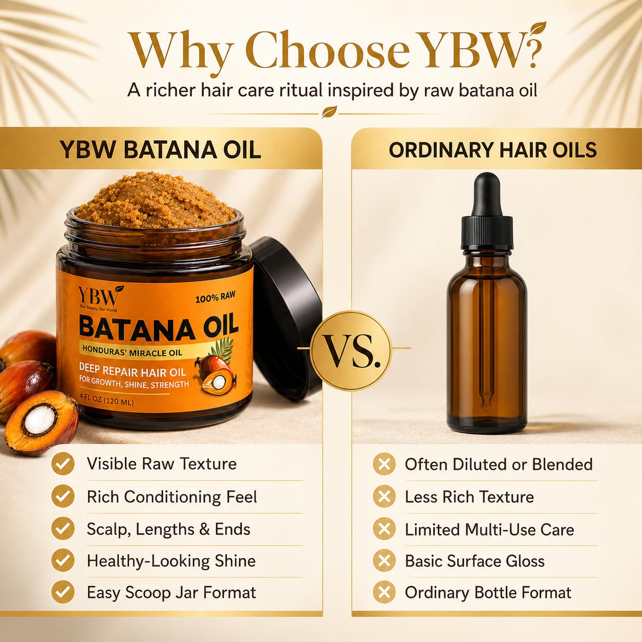 Detalle de YBW 100% Raw Batana Oil Paste for Hair Growth, Unrefined from Honduras