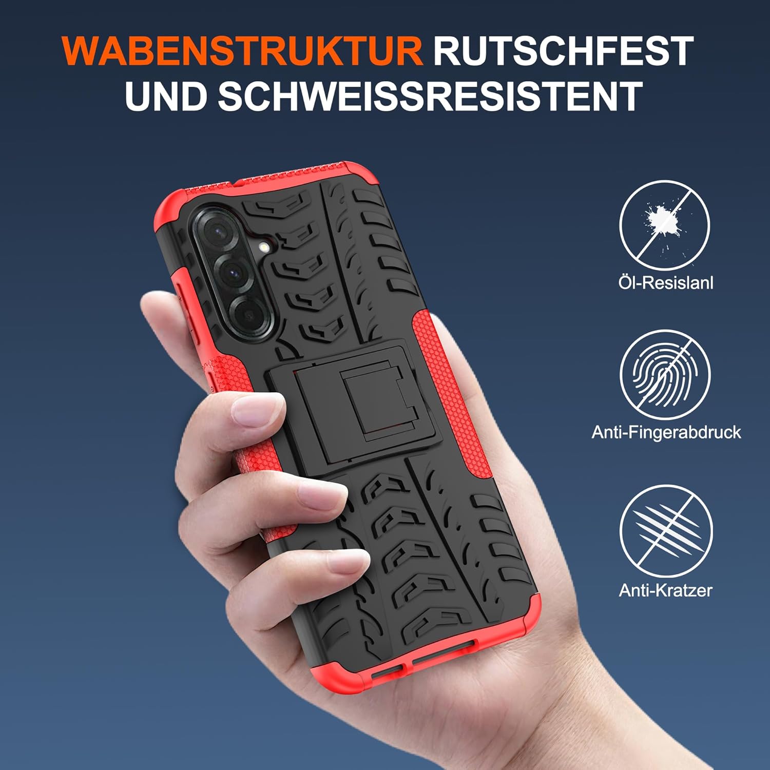 Thumbnail 6 de Pilaru Handyhülle für Samsung Galaxy A36 – 360° Ständer, Militärschutz, rotes Design