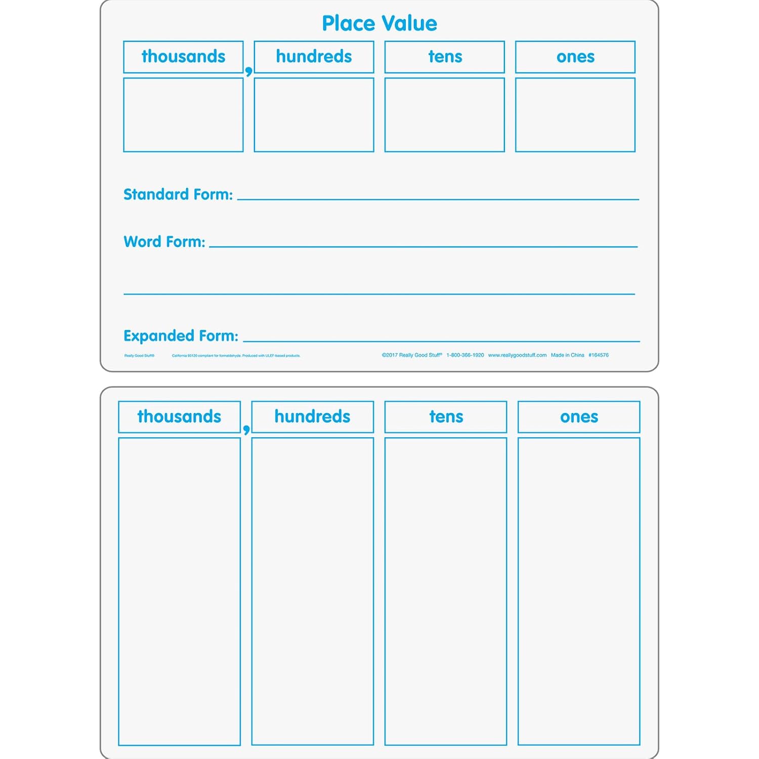 Detalle de Really Good Stuff Place Value Dry Erase Boards, 6 Boards