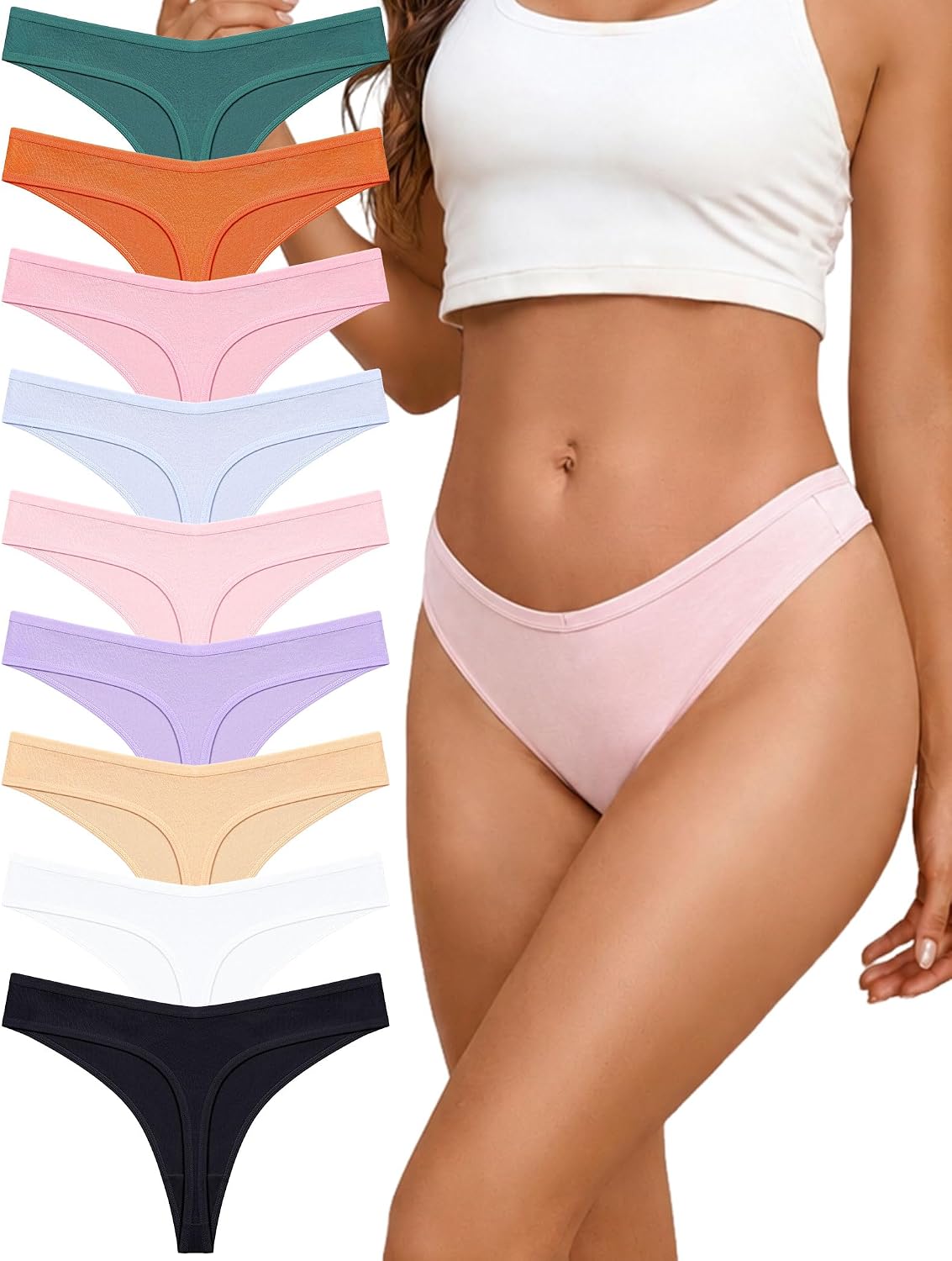 Detalle de Sth Big Cotton Thongs for Women, 9-Pack, Low-Rise V-Waist