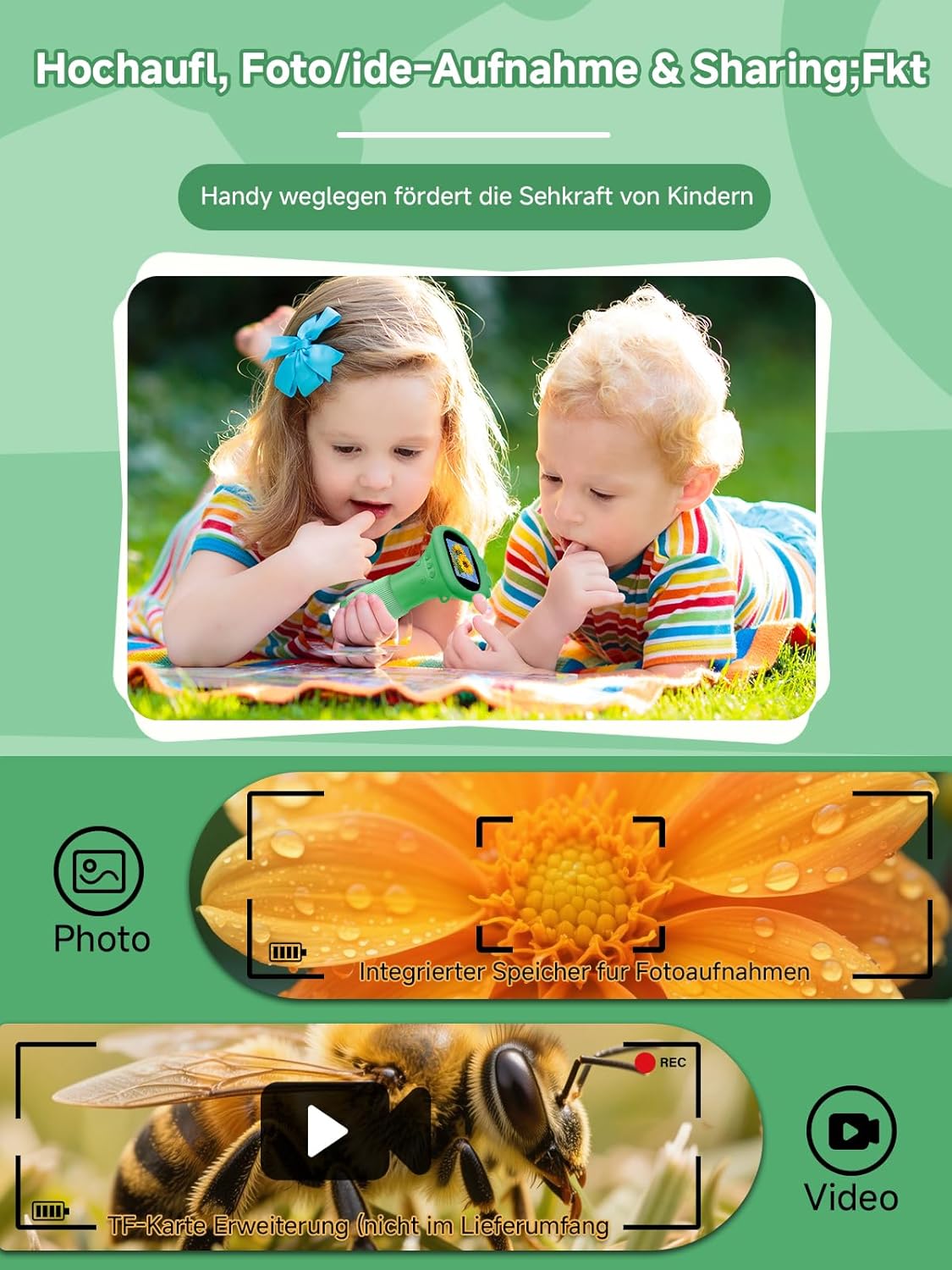 Thumbnail 3 de Acoath Mikroskop für Kinder – digitales Taschenmikroskop mit 2,0-Zoll-IPS-Display, 200x und 8 LED-Lichtern (grün)