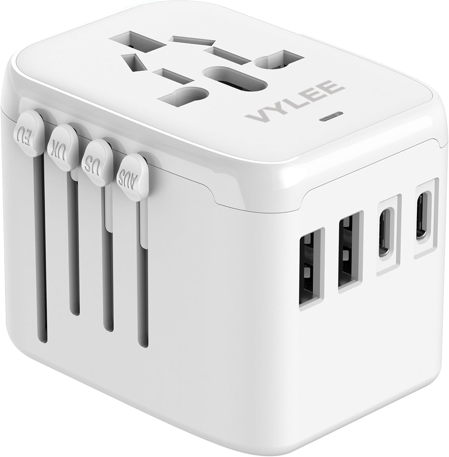 Detalle de VYLEE Reiseadapter Weltweit – 5-in-1 mit 2 USB-A, 2 USB-C und Universalsteckern