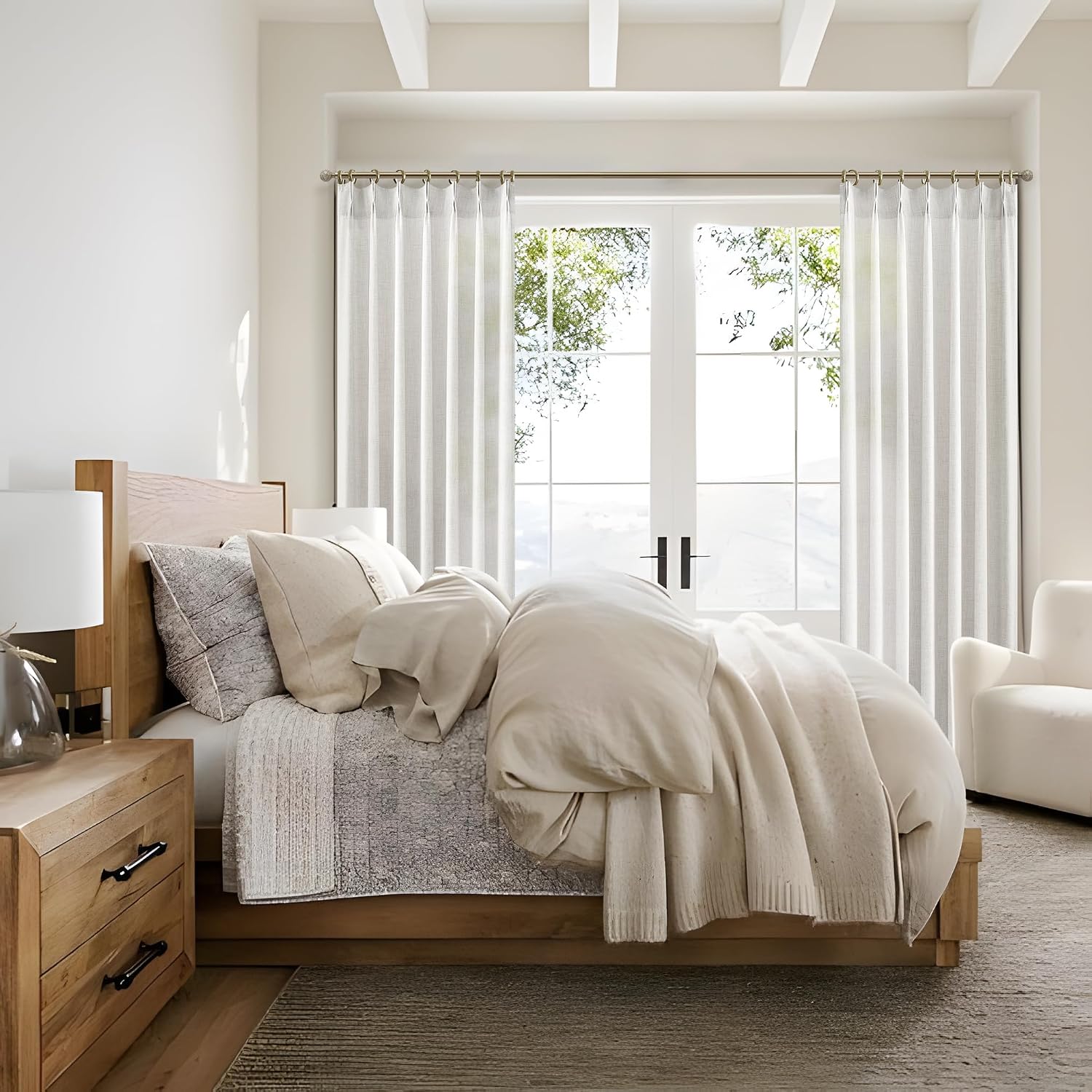 Thumbnail 6 de PleatedDrapes Pinch Pleated Curtains, 84-Inch Beige White Linen Blend