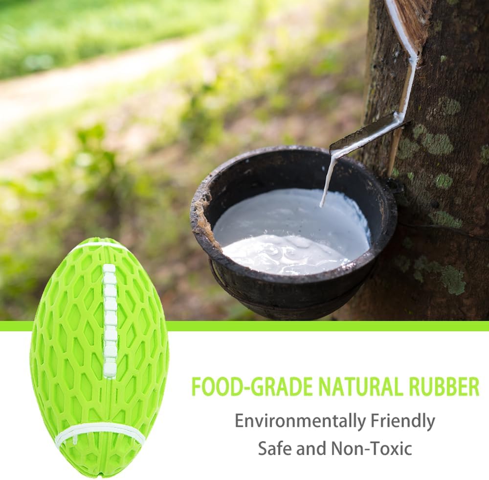 Thumbnail 2 de AUSCAT Squeaky Dog Ball for Aggressive Chewers (Tough Rubber Rugby Ball) – Green, Large, 5.5 in / 14 cm