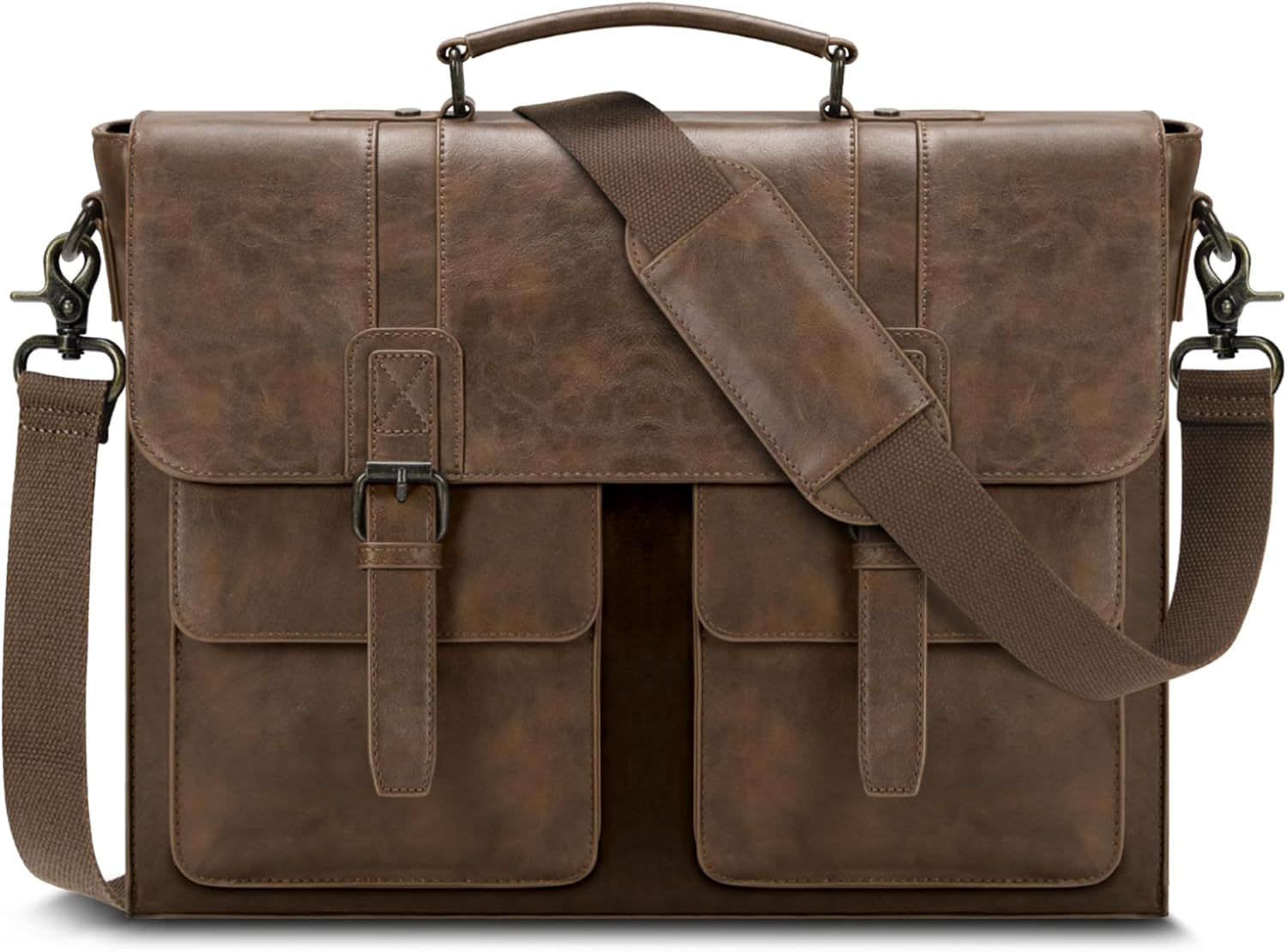 Detalle de RAINSMORE Aktentasche Herren PU-Leder – wasserdichte 15,6 Zoll Laptoptasche, edle Umhängetasche für Büro und Uni