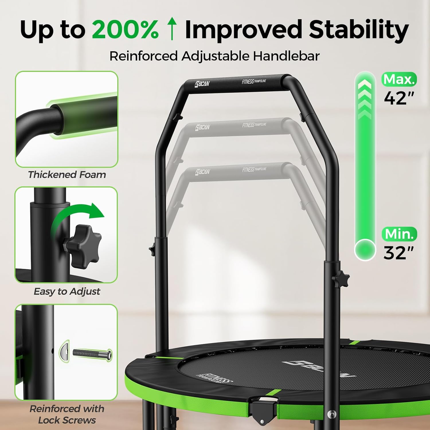 Detalle de BCAN SP3 40-Inch Exercise Rebounder with Adjustable Handlebar, 330-lb Capacity