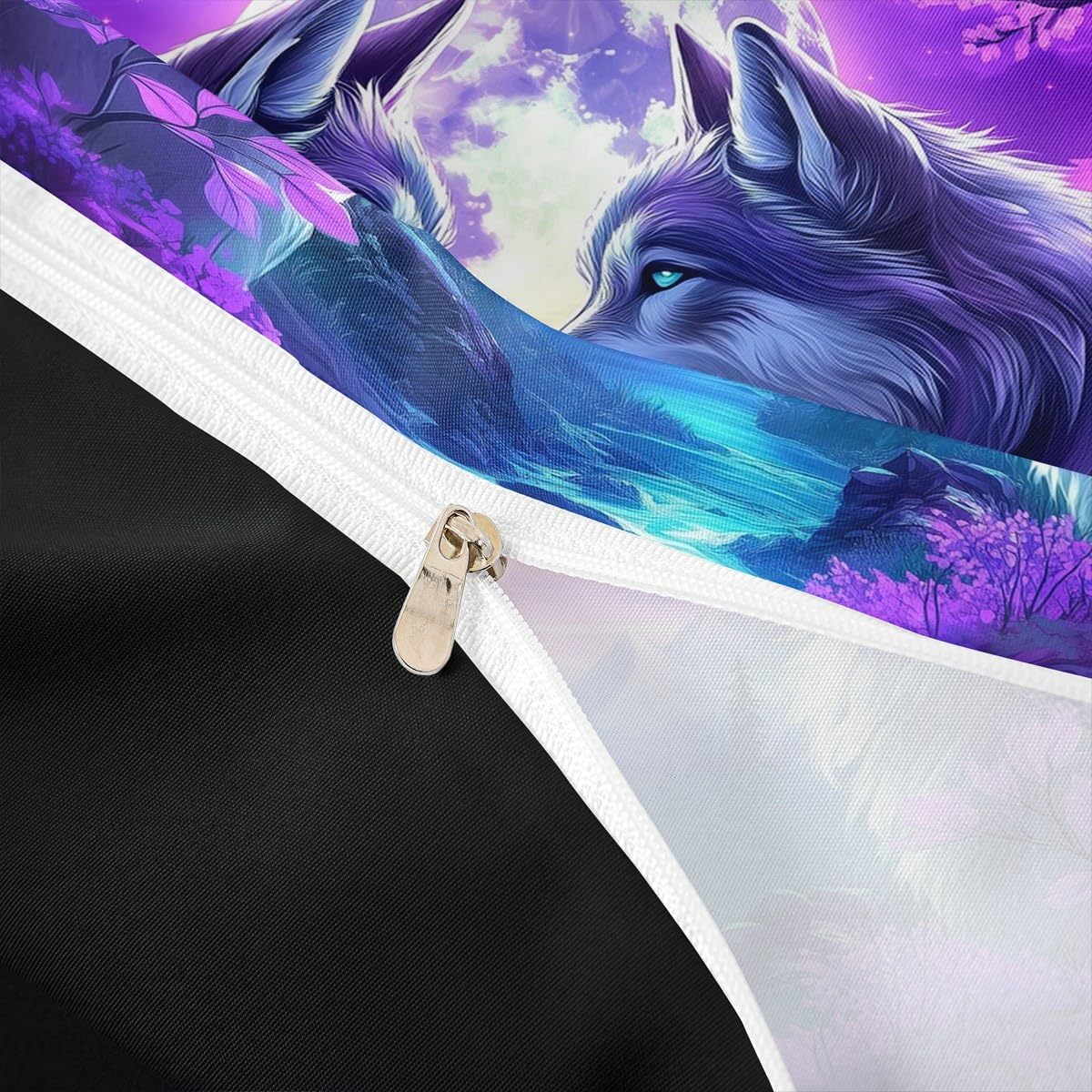 Thumbnail 4 de Homewish Wolf Bettwäsche-Set 135x200 cm lila mit Motiv (Wolf, Mond & Wildtiere)