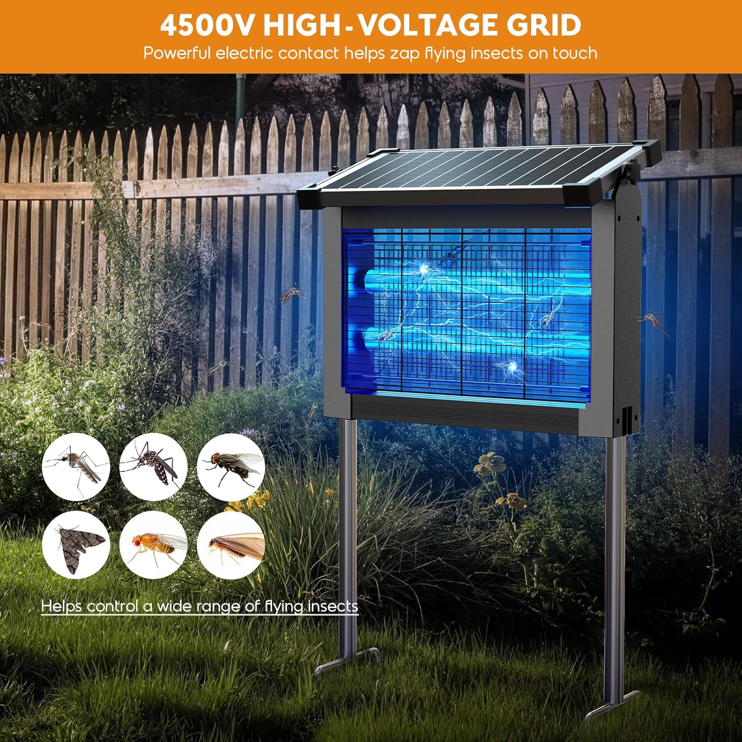 Thumbnail 3 de Anysun lampada antizanzare elettrica solare da esterno 4500V con ricarica USB, IPX5 e cavo da 3 m