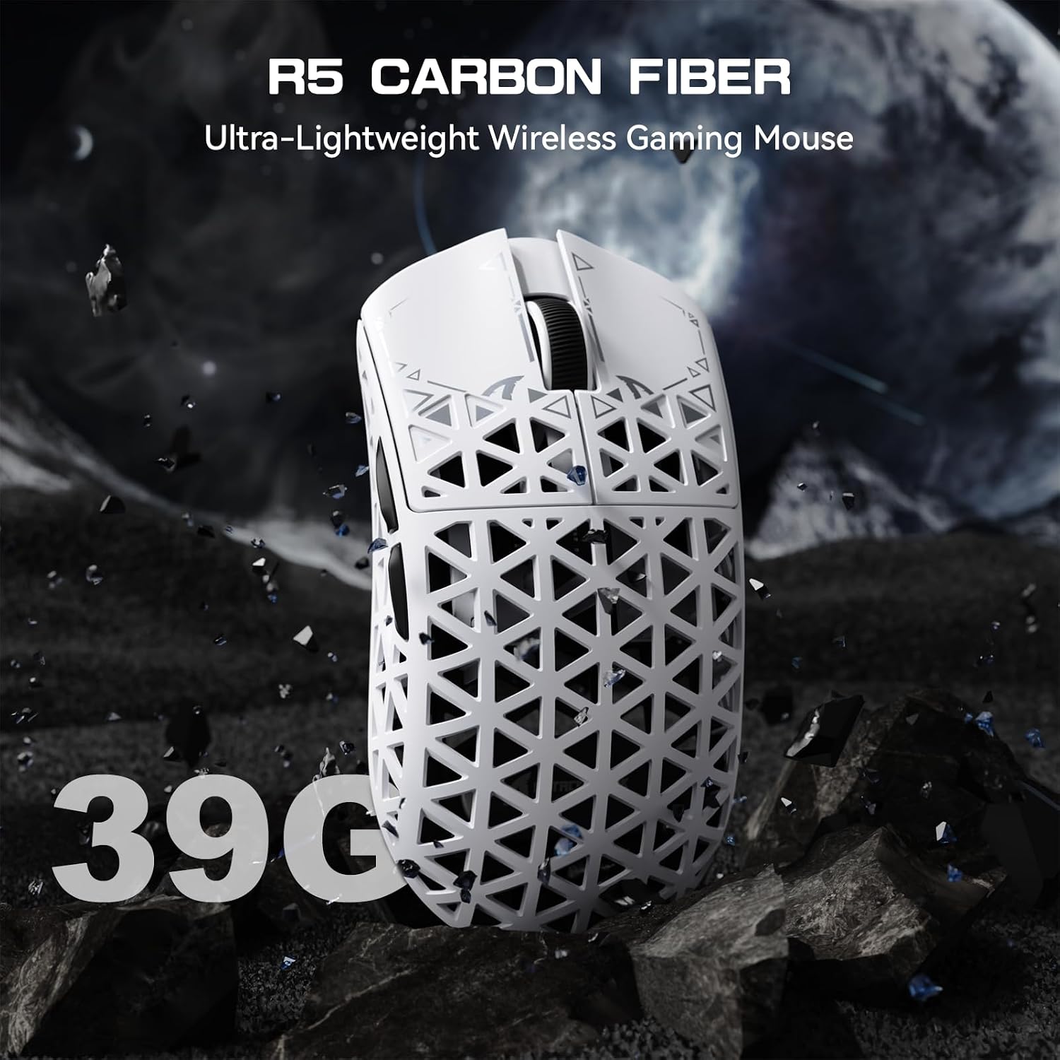 Detalle 2 de ATTACK SHARK R5 Ultra: Mouse da gioco wireless in fibra di carbonio da 39 g con PAW3950MAX
