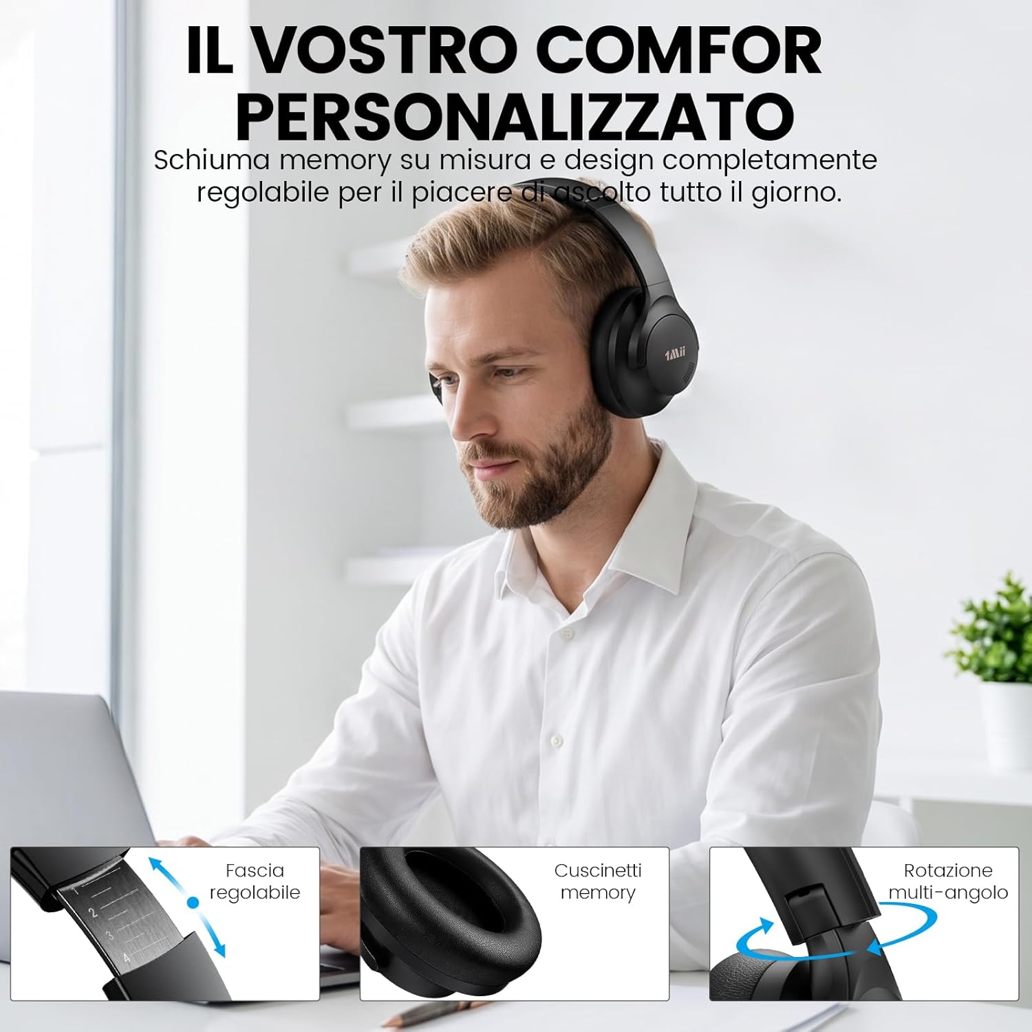 Thumbnail 6 de 1Mii AI Y8+ Cuffie Bluetooth over-ear con ANC ibrida, LDAC e traduzione IA