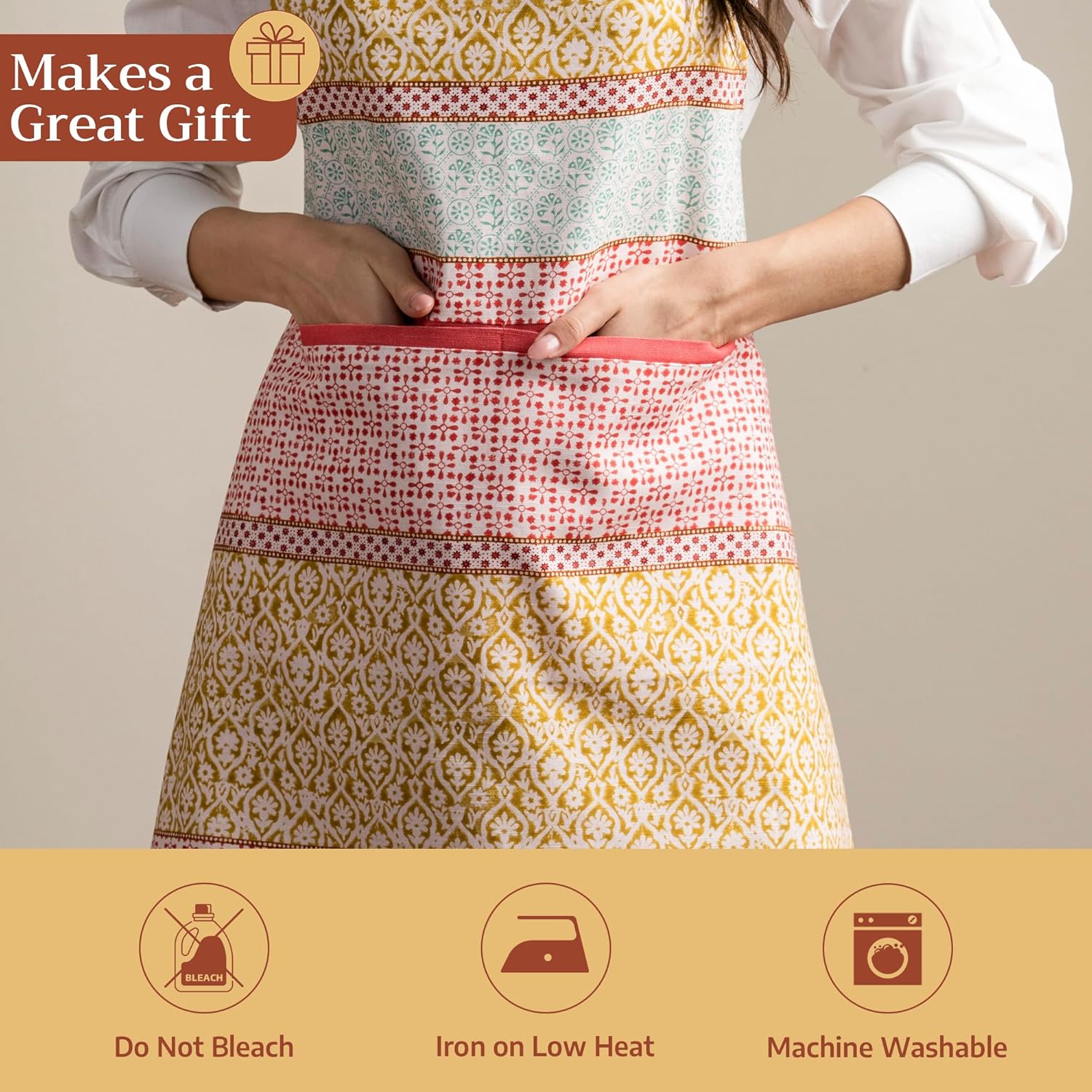 Thumbnail 4 de Maison d' Hermine 100% Cotton French Apron with Pockets for Women (Long Waist Ties & Adjustable Neck Strap)