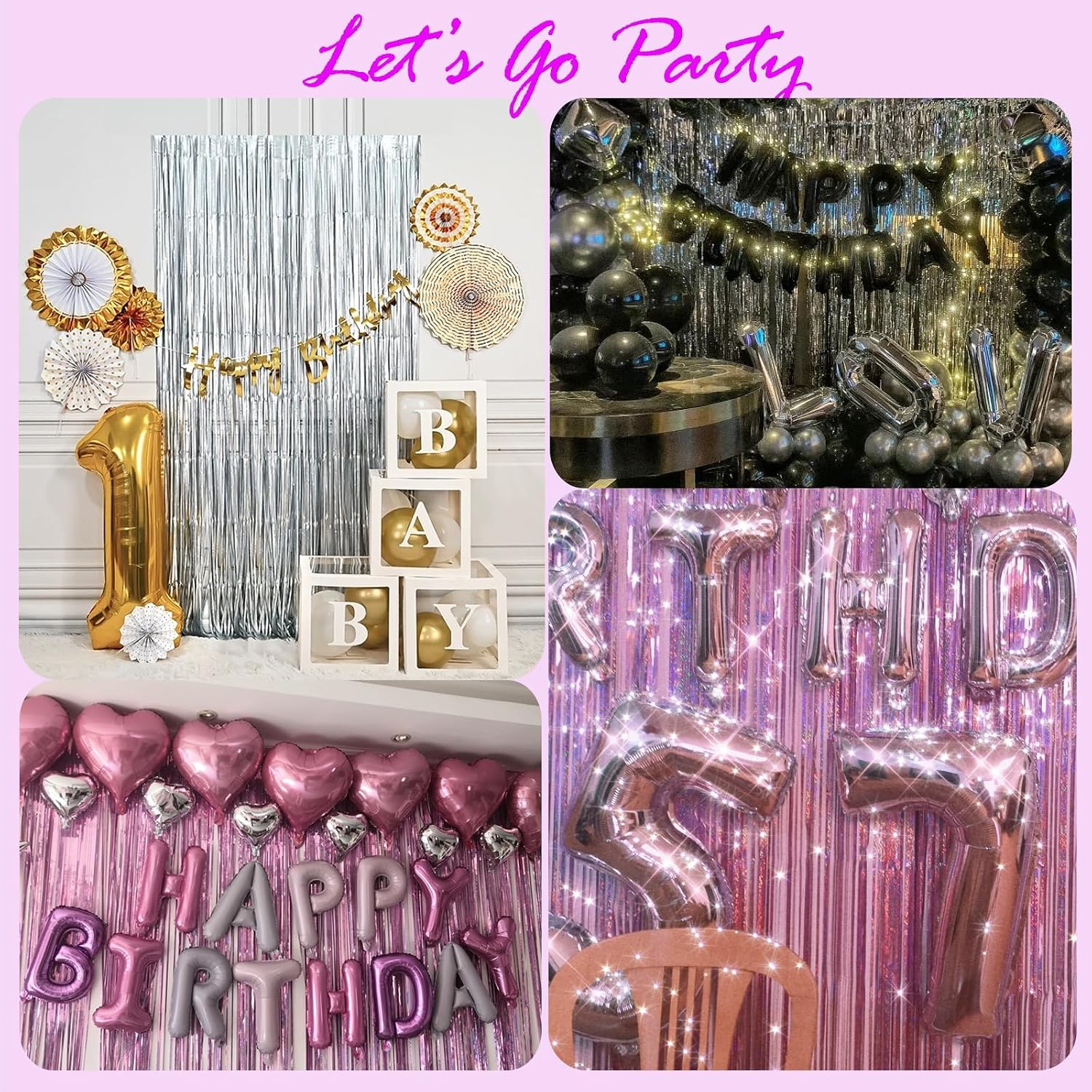 Thumbnail 6 de Lericttor 2Pcs 3.3ft x 8.2ft Pink Glitter Foil Curtain Backdrop (2 Pack) for Parties