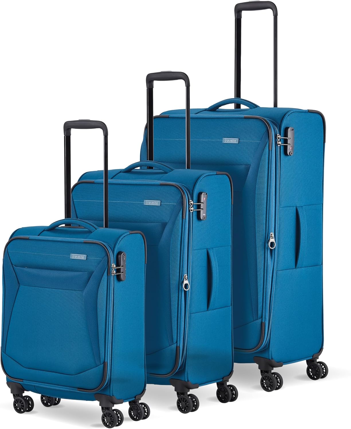 Detalle de travelite CHIOS 4-Rad Trolley-Set Weichschale (L/M/S) – zeitloser Handgepäck-tauglicher Reisebegleiter