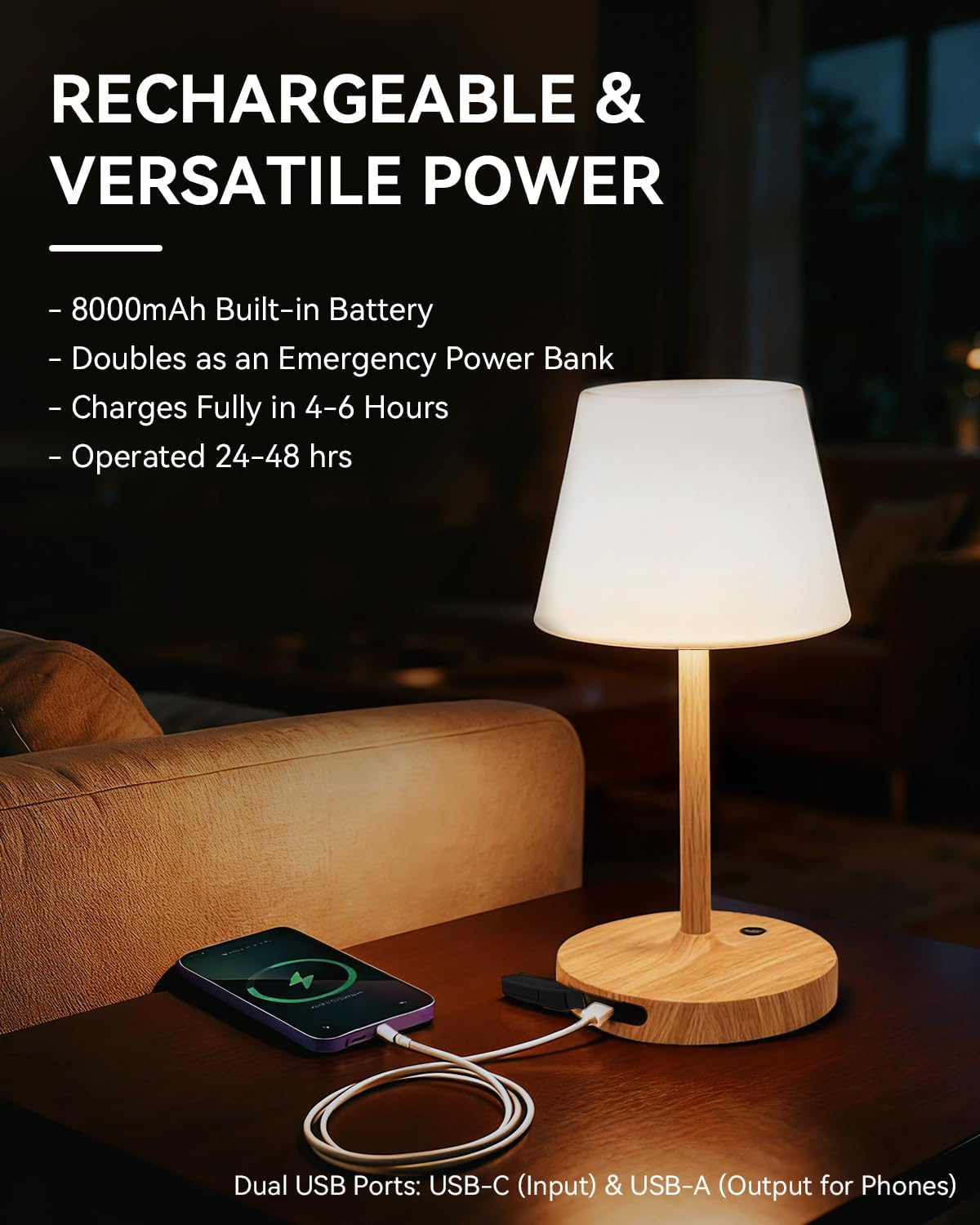 Detalle de SAIWEYA Outdoor Waterproof Shower Lamp: 8000mAh Cordless LED Table Lamp with Touch Dimming