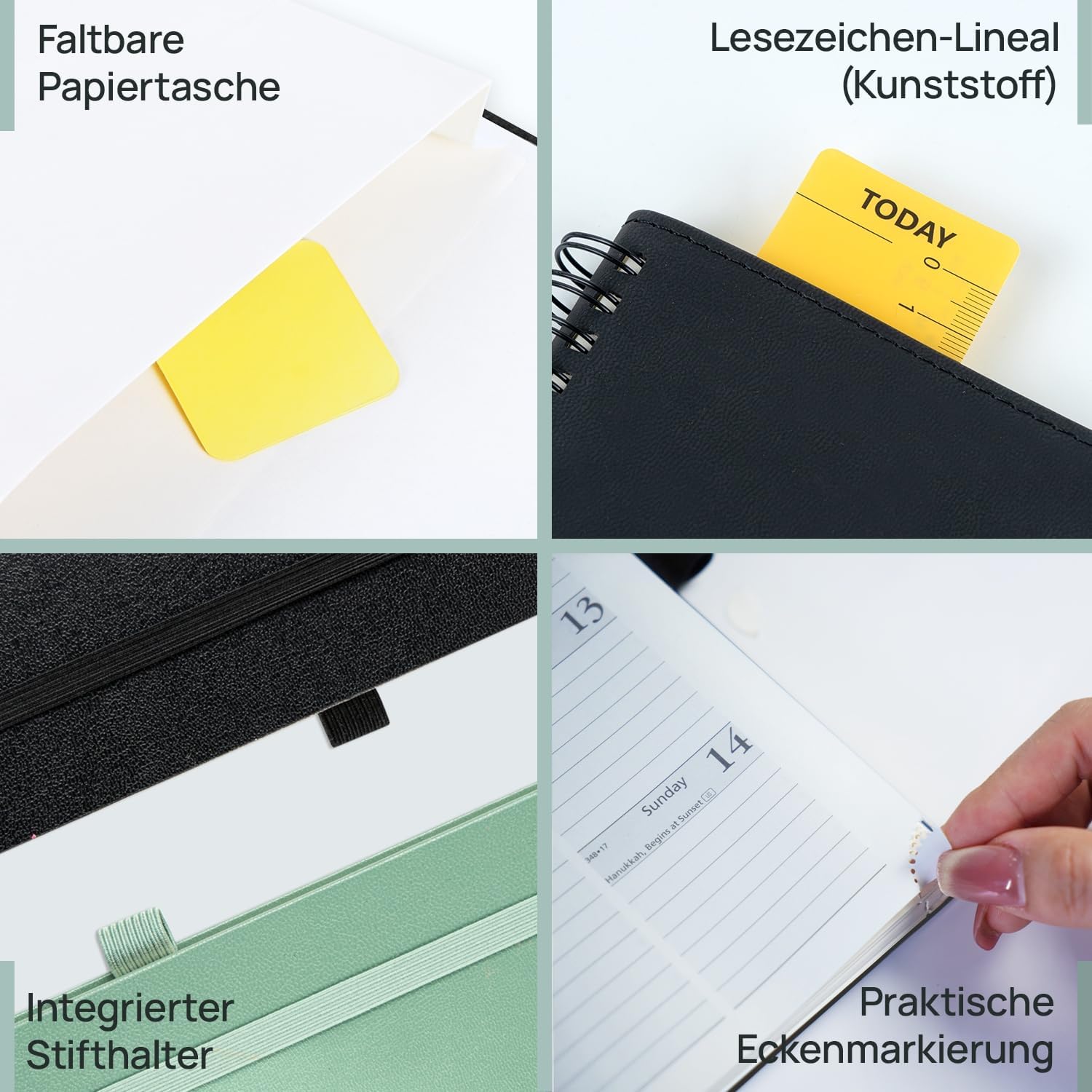 Detalle de POPRUN Taschenkalender 2026/2027 – Kompakter Planer im A6-Format mit Hardcover und vergoldeten Schutzecken