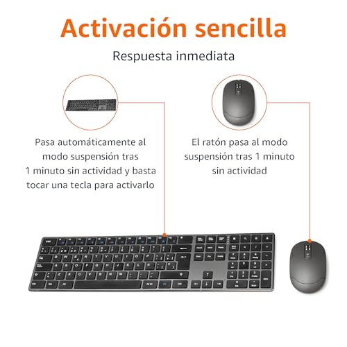 Thumbnail 4 de Amazon Basics Teclado ultrafino y ratón inalámbrable con teclado numérico (ES/MX) – Gris/Negro