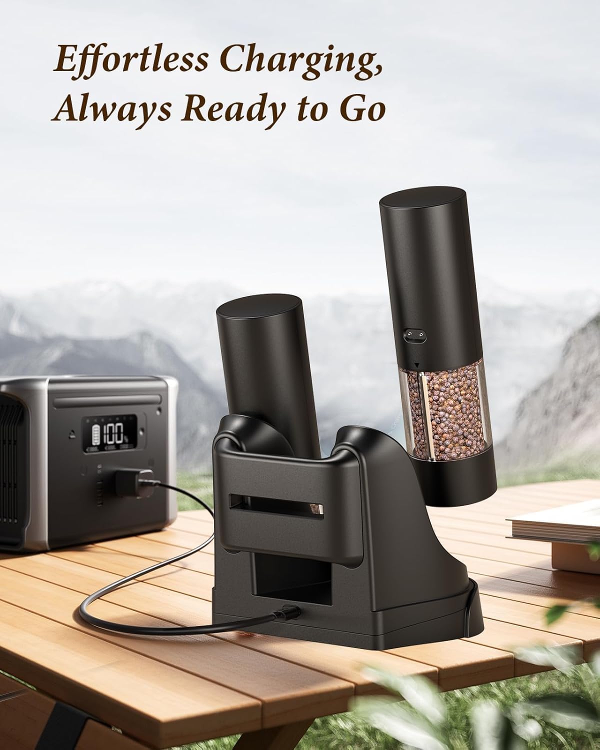 Thumbnail 4 de WONMAKE Electric Salt and Pepper Grinder Set with Dual USB Charging Base & LED Light (6 Grind Levels)