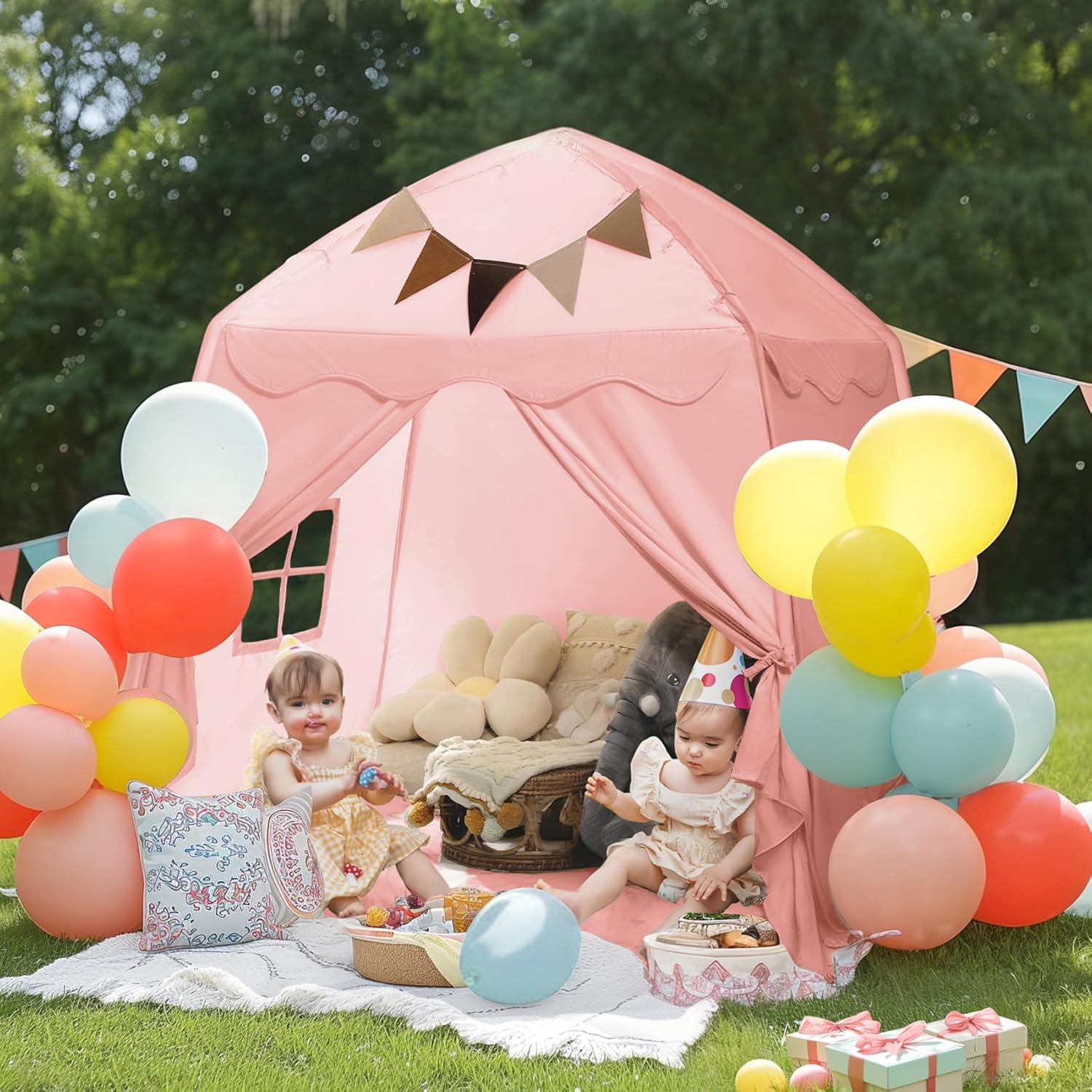 Thumbnail 6 de Mallify Kinderzelt Indoor „Kinderzelt mit Lichtern“ (150 x 100 x 150 cm) – Spielzelt fürs Kinderzimmer in Rosa