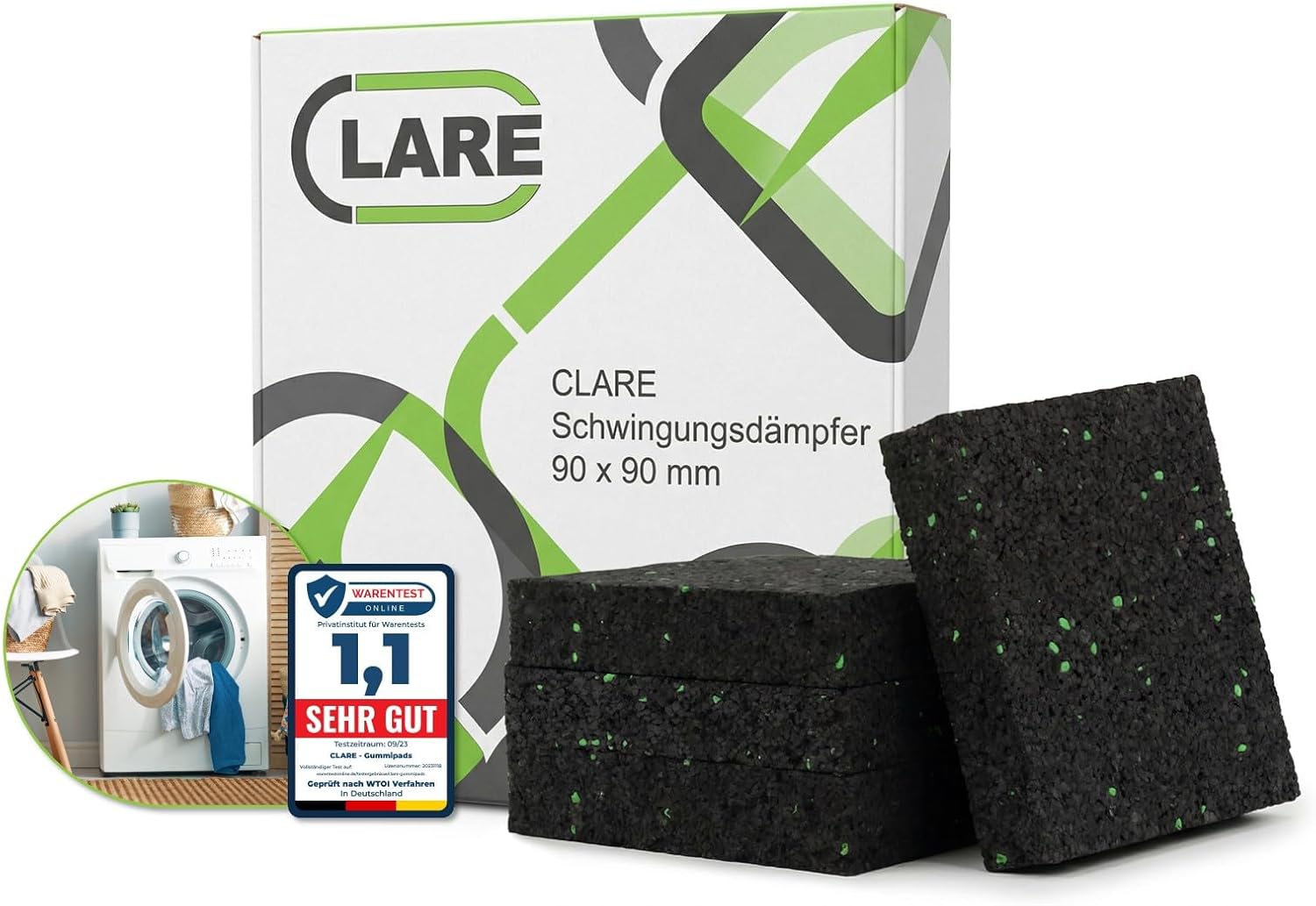 Thumbnail 1 de CLARE Premium Schwingungsdämpfer – rutschfeste Unterlage für Waschmaschine & Trockner (90 x 90 mm)