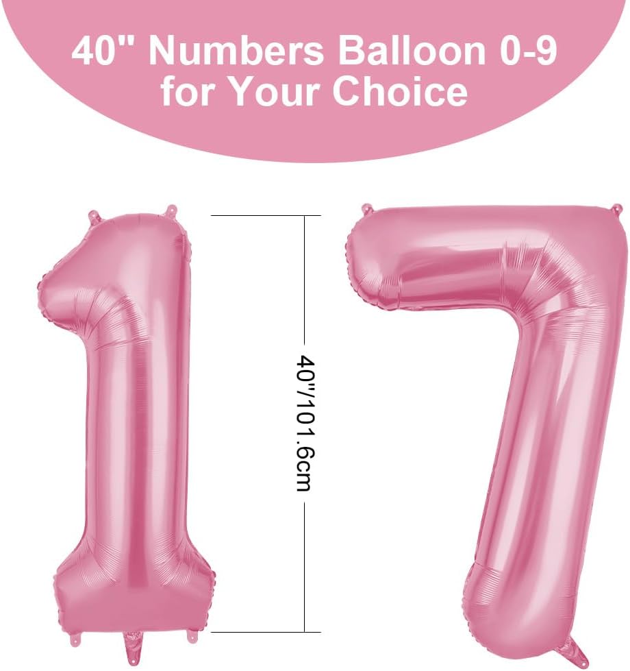 Detalle de OFFCUP Palloncini Compleanno Rosa 101 cm con numero 17/71 in foil