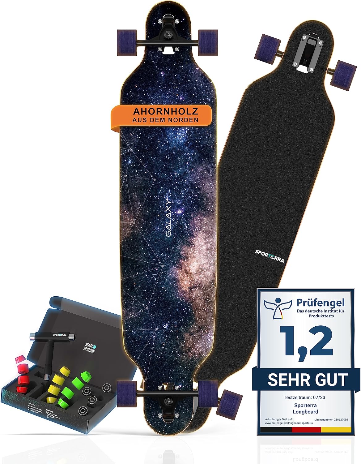 Sporterra Longboard (Sommer-Angebot) – Longboard für Erwachsene und Jugendliche mit Ahorn-Deck