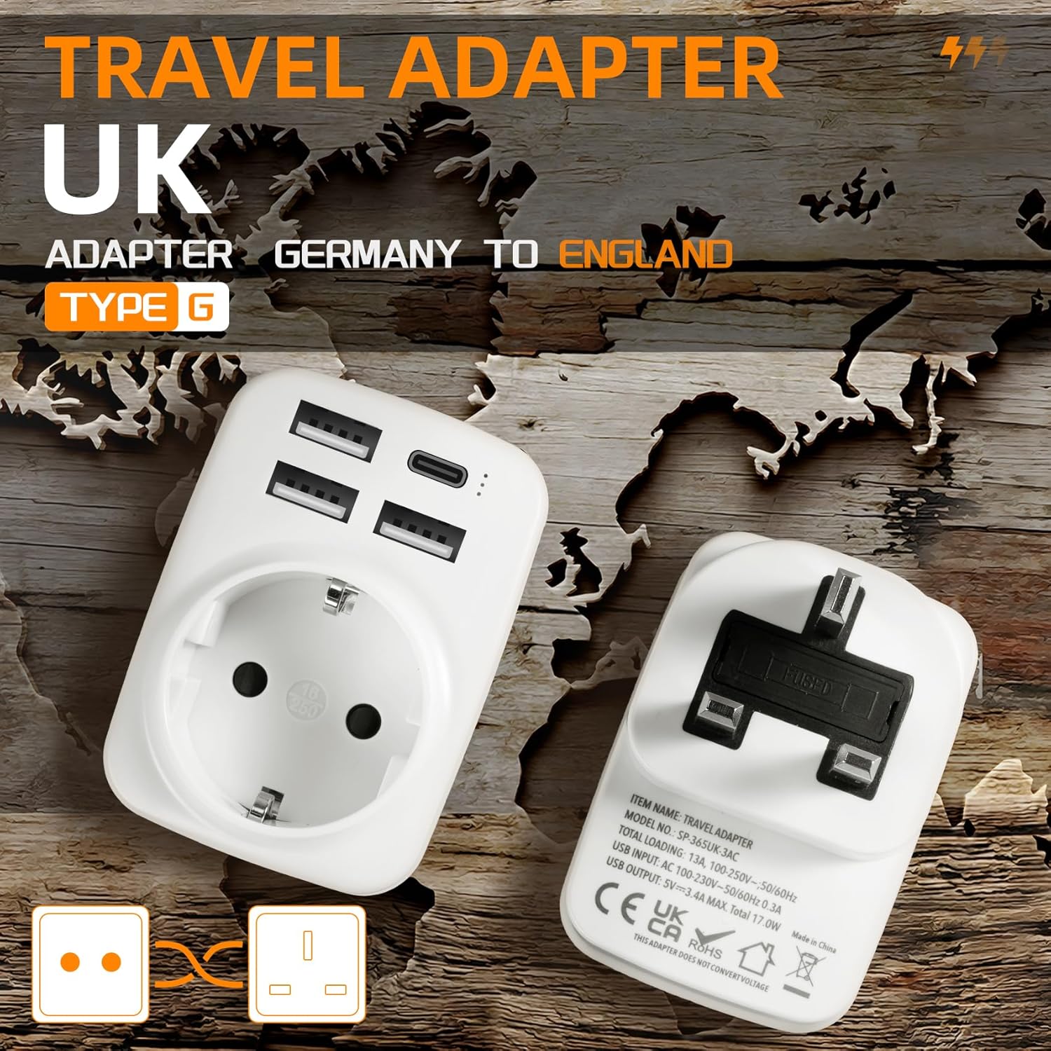 Thumbnail 1 de Adattatore Presa Inglese UK con 2 porte USB e supporto doppia tensione (100–250 V)