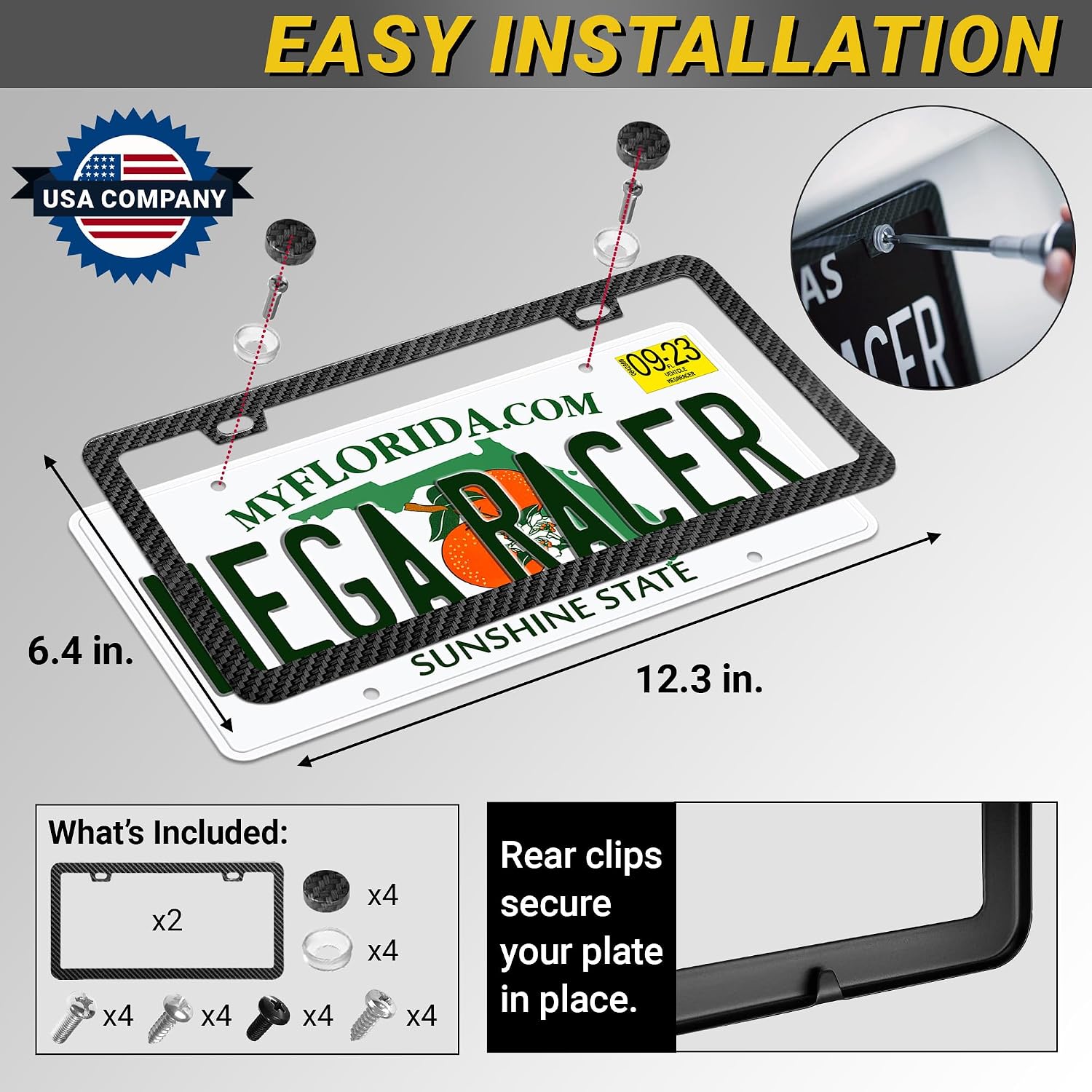 Thumbnail 6 de Premium Slim Carbon Fiber Design License Plate Frames (2-Pack) – Rust-Free Stainless Steel, Rattle-Free, Street Legal