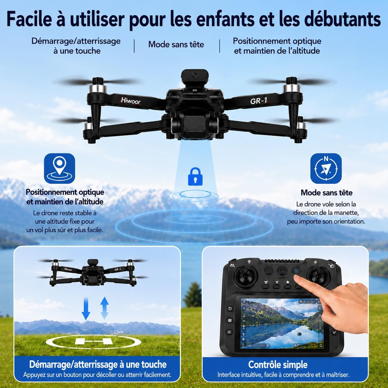 Detalle de Drone FPV 4.3" avec écran intégré et une touche de décollage/atterrissage