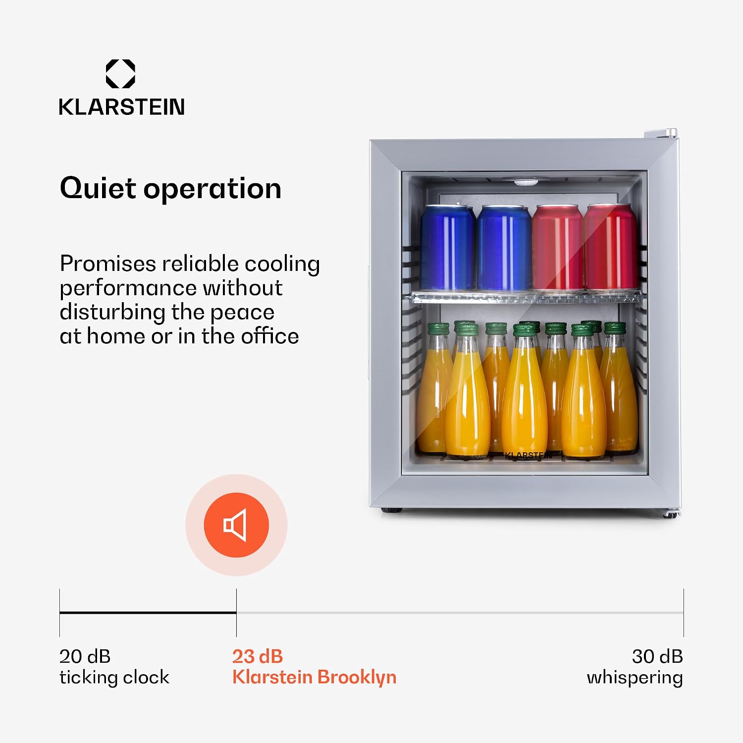 Detalle de Klarstein 5303526 30L Mini Fridge with Glass Door and LED Lighting